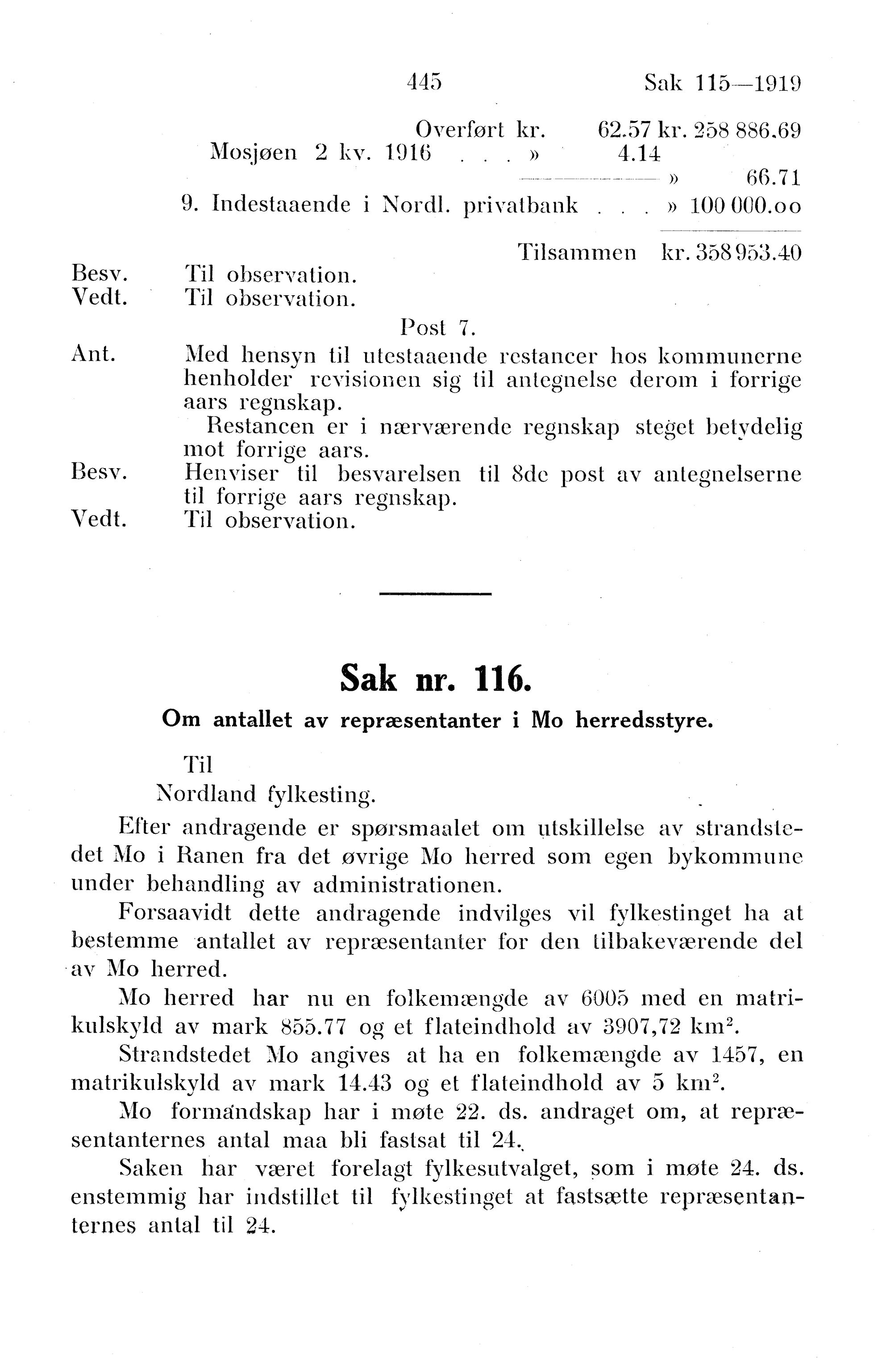 Nordland Fylkeskommune. Fylkestinget, AIN/NFK-17/176/A/Ac/L0042: Fylkestingsforhandlinger 1919, 1919