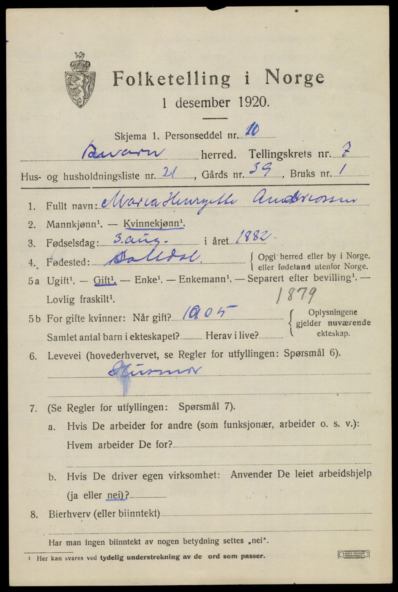 SAT, Folketelling 1920 for 1839 Beiarn herred, 1920, s. 3836