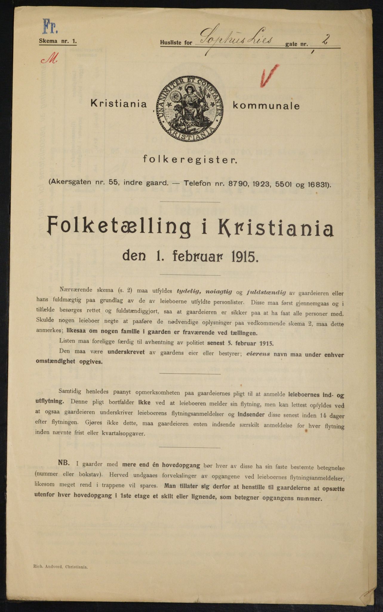 OBA, Kommunal folketelling 1.2.1915 for Kristiania, 1915, s. 99608