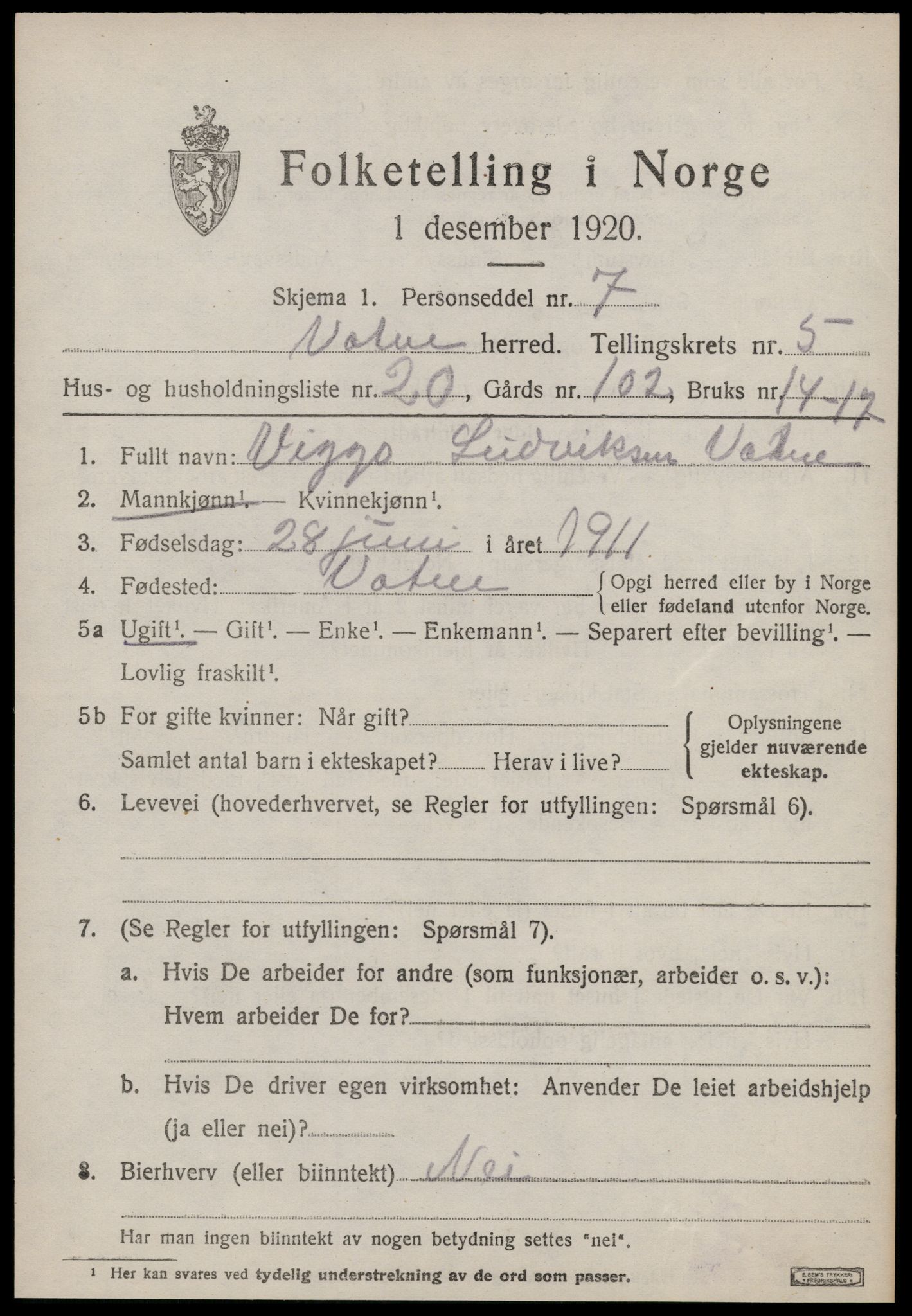 SAT, Folketelling 1920 for 1530 Vatne herred, 1920, s. 2424