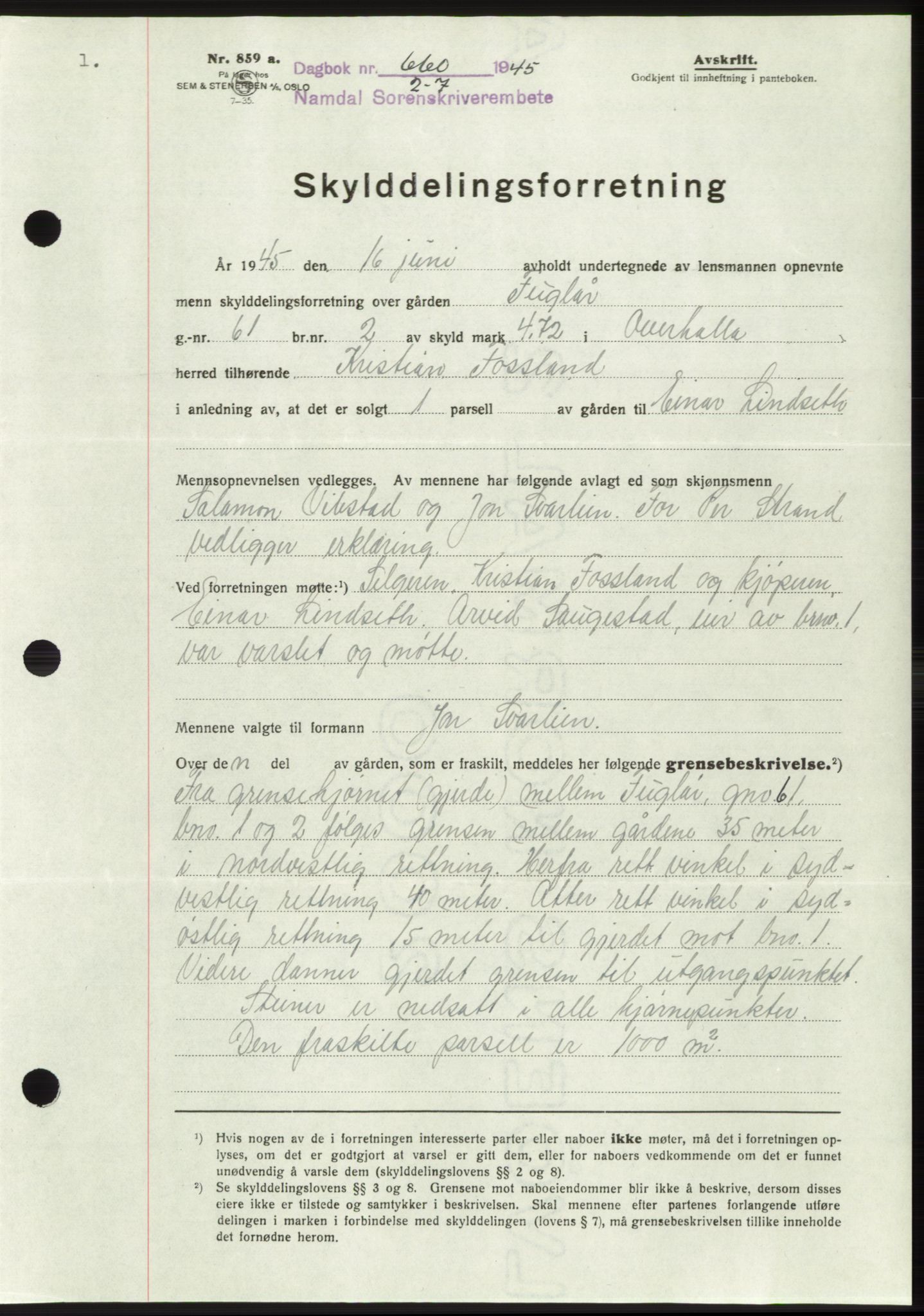 Namdal sorenskriveri, SAT/A-4133/1/2/2C: Pantebok nr. -, 1944-1945, Dagboknr: 660/1945