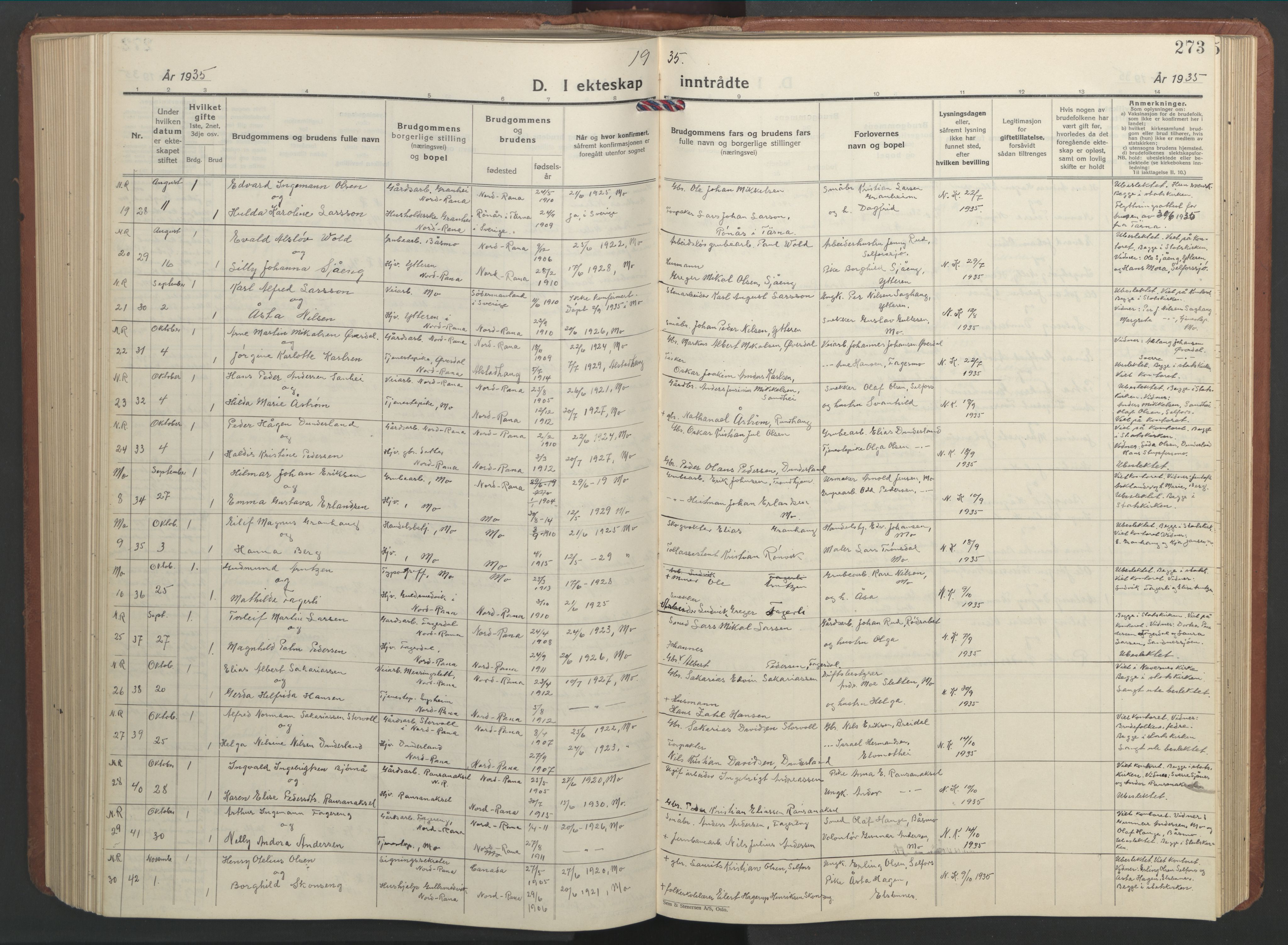 Ministerialprotokoller, klokkerbøker og fødselsregistre - Nordland, AV/SAT-A-1459/827/L0425: Klokkerbok nr. 827C14, 1931-1946, s. 273