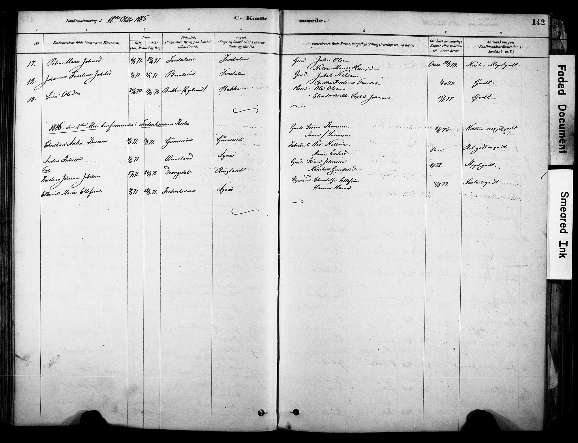 Brunlanes kirkebøker, AV/SAKO-A-342/F/Fc/L0001: Ministerialbok nr. III 1, 1878-1899, s. 142