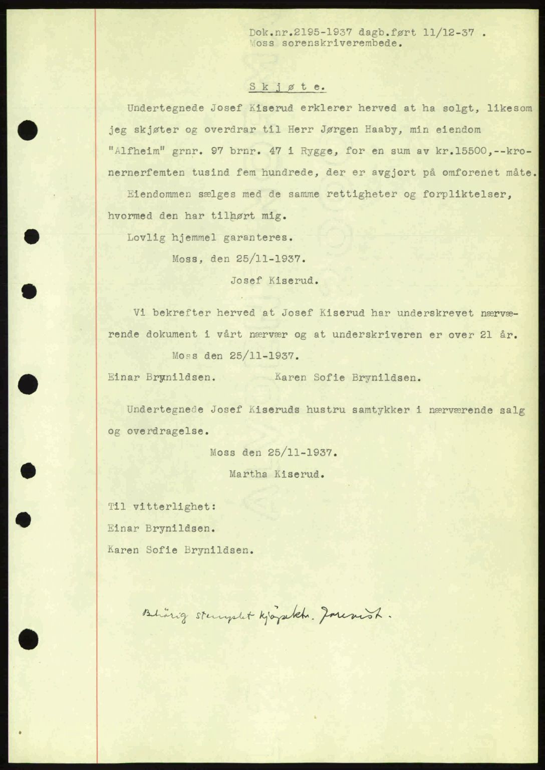 Moss sorenskriveri, SAO/A-10168: Pantebok nr. A3, 1937-1938, Dagboknr: 2195/1937