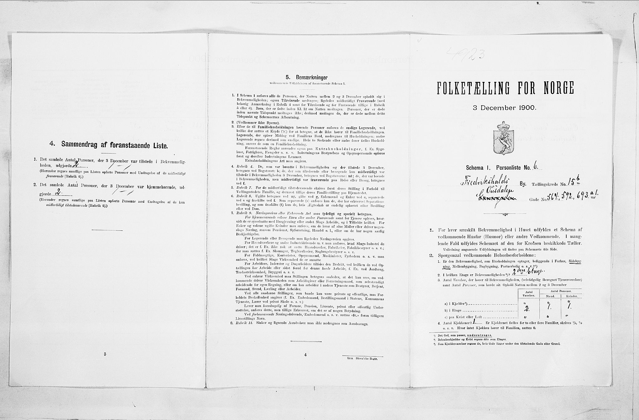 SAO, Folketelling 1900 for 0101 Fredrikshald kjøpstad, 1900