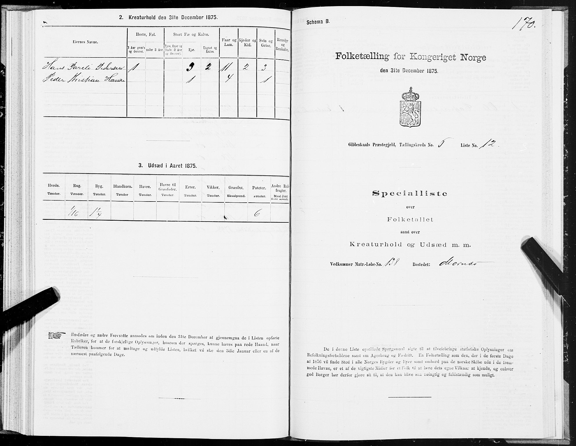 SAT, Folketelling 1875 for 1838P Gildeskål prestegjeld, 1875, s. 3170