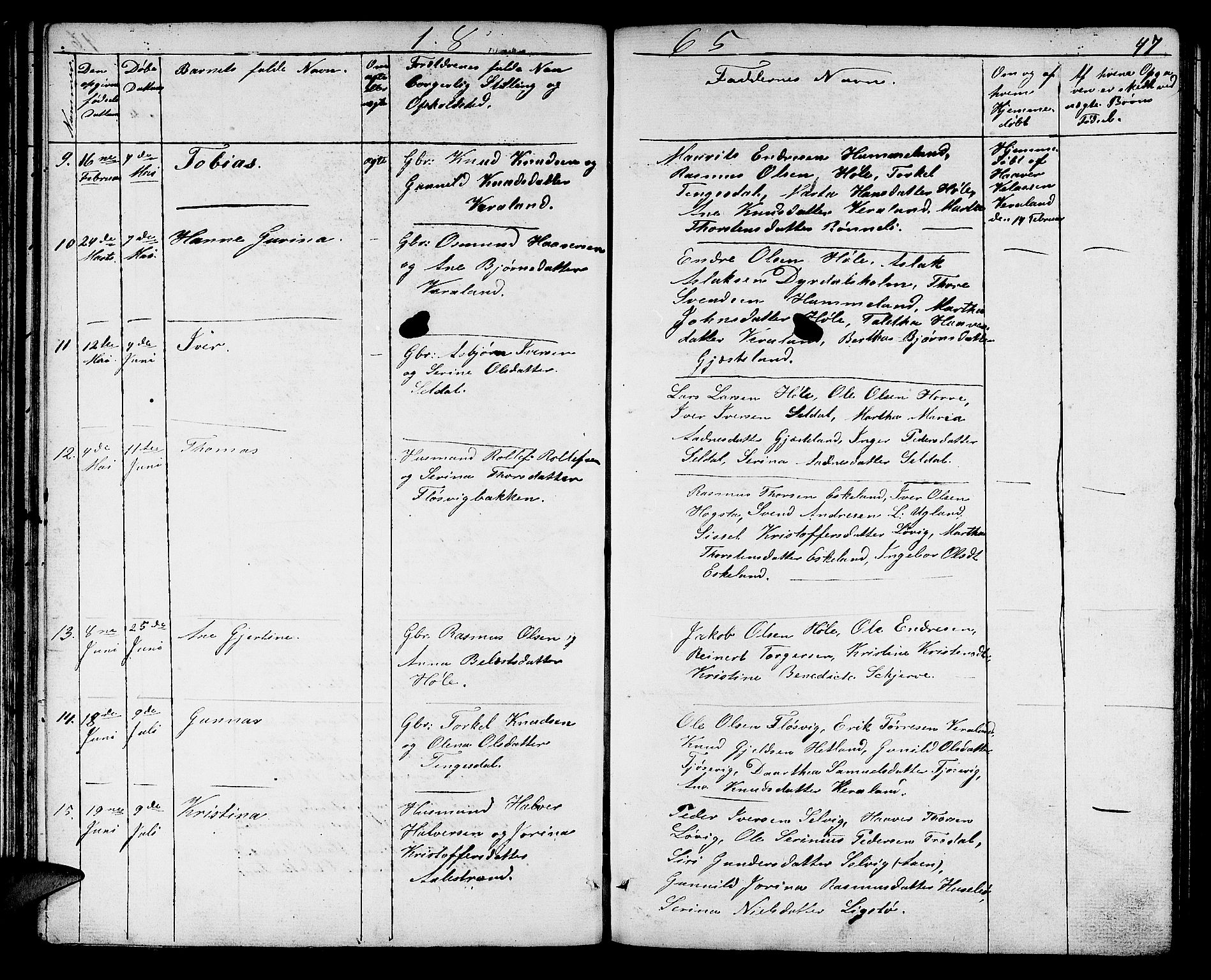 Høgsfjord sokneprestkontor, AV/SAST-A-101624/H/Ha/Hab/L0001: Klokkerbok nr. B 1, 1855-1885, s. 47