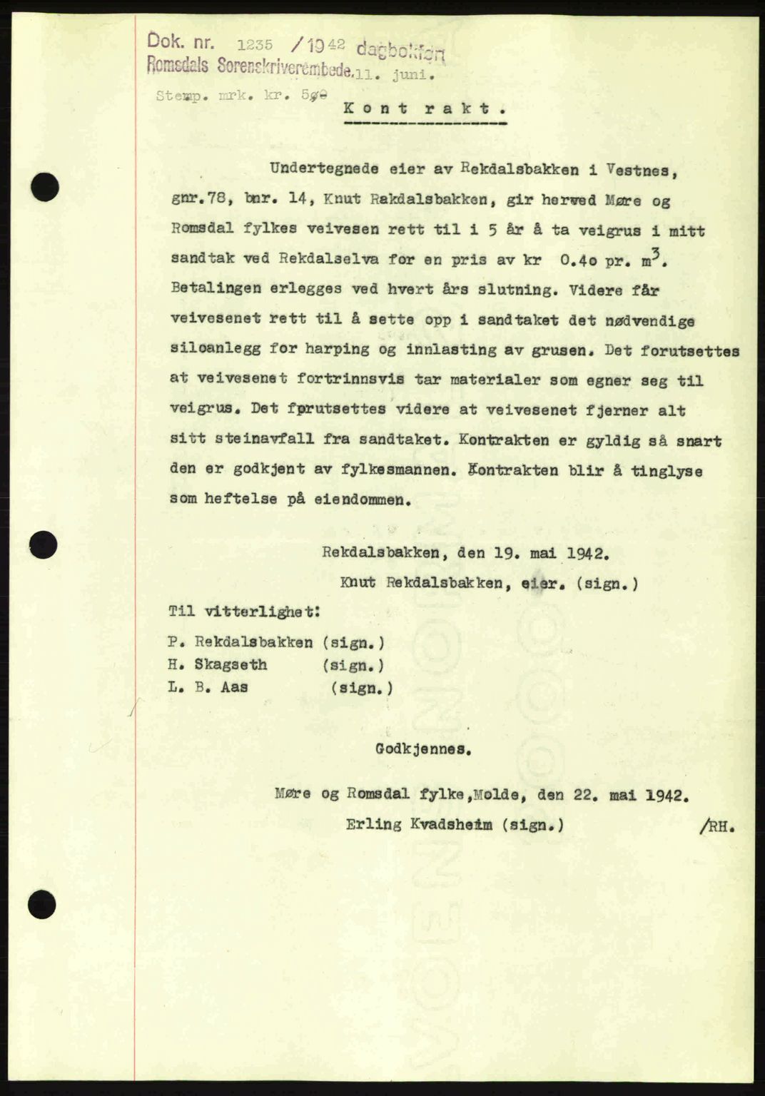 Romsdal sorenskriveri, SAT/A-4149/1/2/2C: Pantebok nr. A12, 1942-1942, Dagboknr: 1235/1942