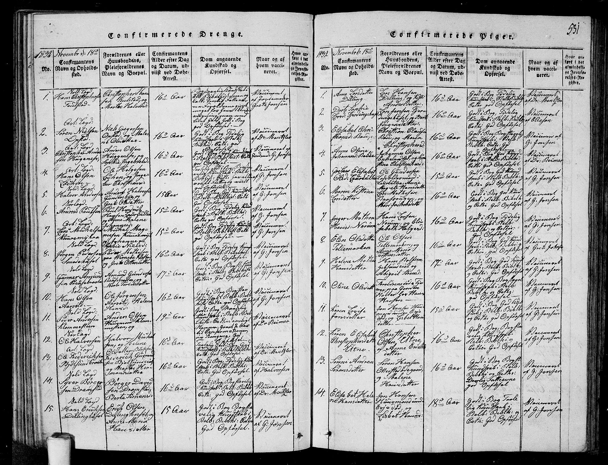 Rygge prestekontor Kirkebøker, AV/SAO-A-10084b/G/Ga/L0001: Klokkerbok nr. 1, 1814-1871, s. 530-531