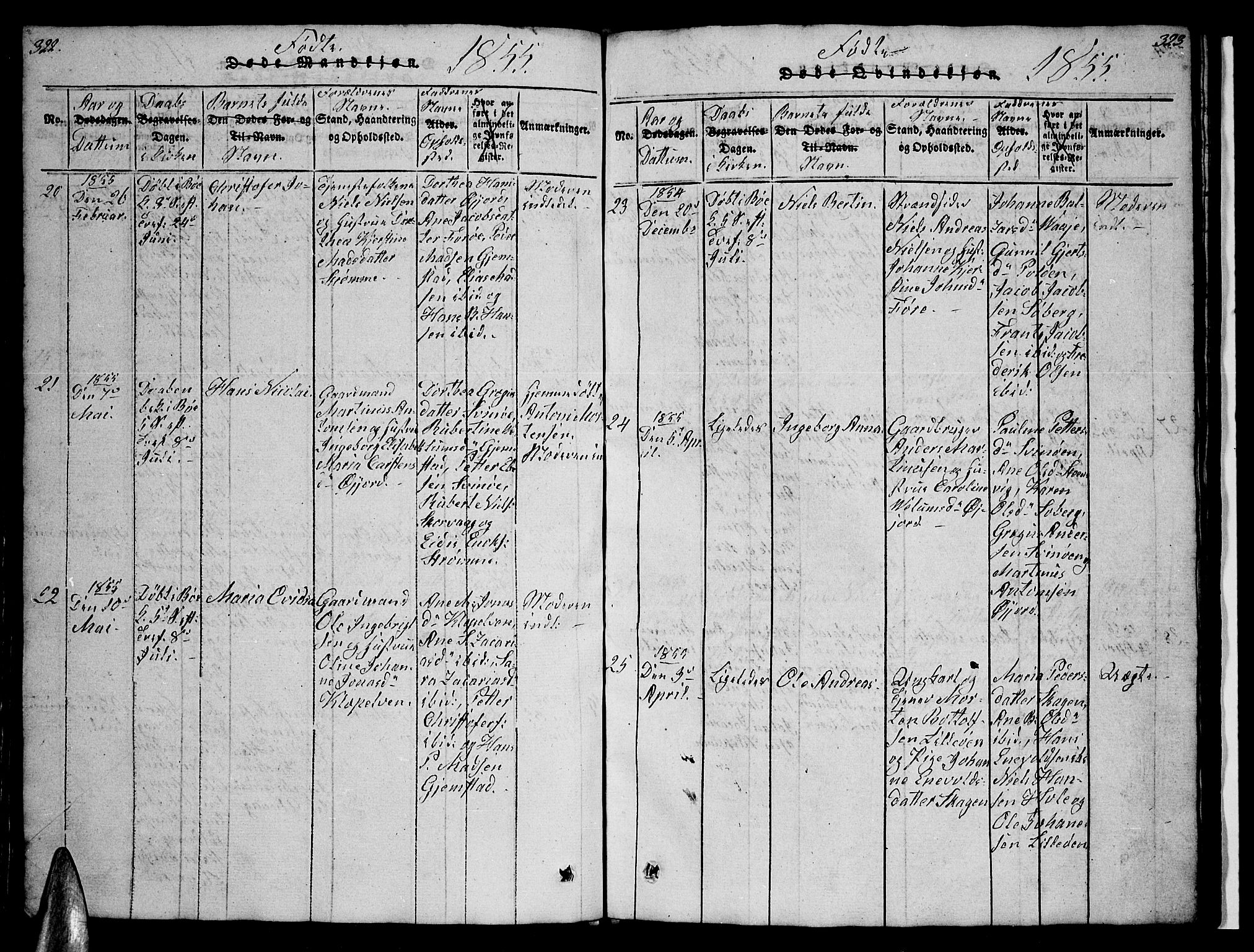 Ministerialprotokoller, klokkerbøker og fødselsregistre - Nordland, AV/SAT-A-1459/891/L1312: Klokkerbok nr. 891C01, 1820-1856, s. 322-323