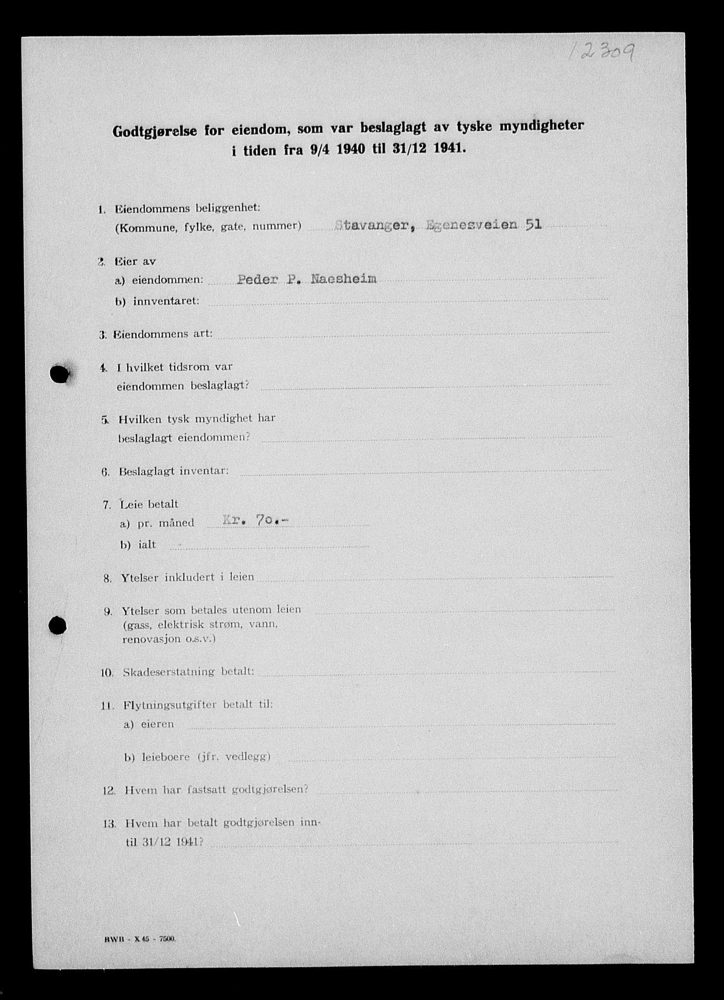 Justisdepartementet, Tilbakeføringskontoret for inndratte formuer, AV/RA-S-1564/I/L1014: Godtgjørelse for beslaglagt eiendom, 1940-1941, s. 94