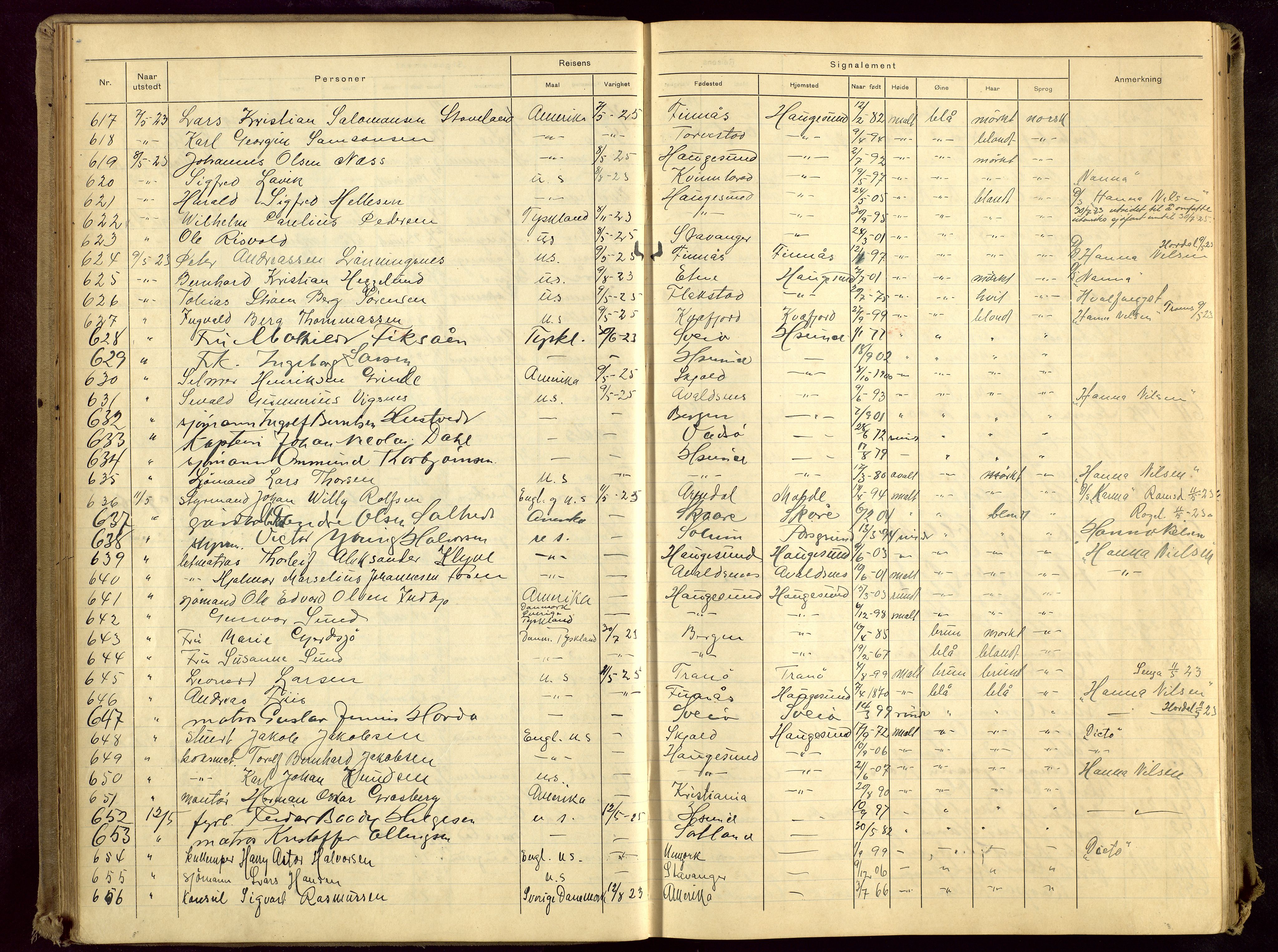 Haugesund politikammer, AV/SAST-A-100440/K/L0003: Passprotokoll 7/8-22-1/3-27, 1922-1927, s. 35