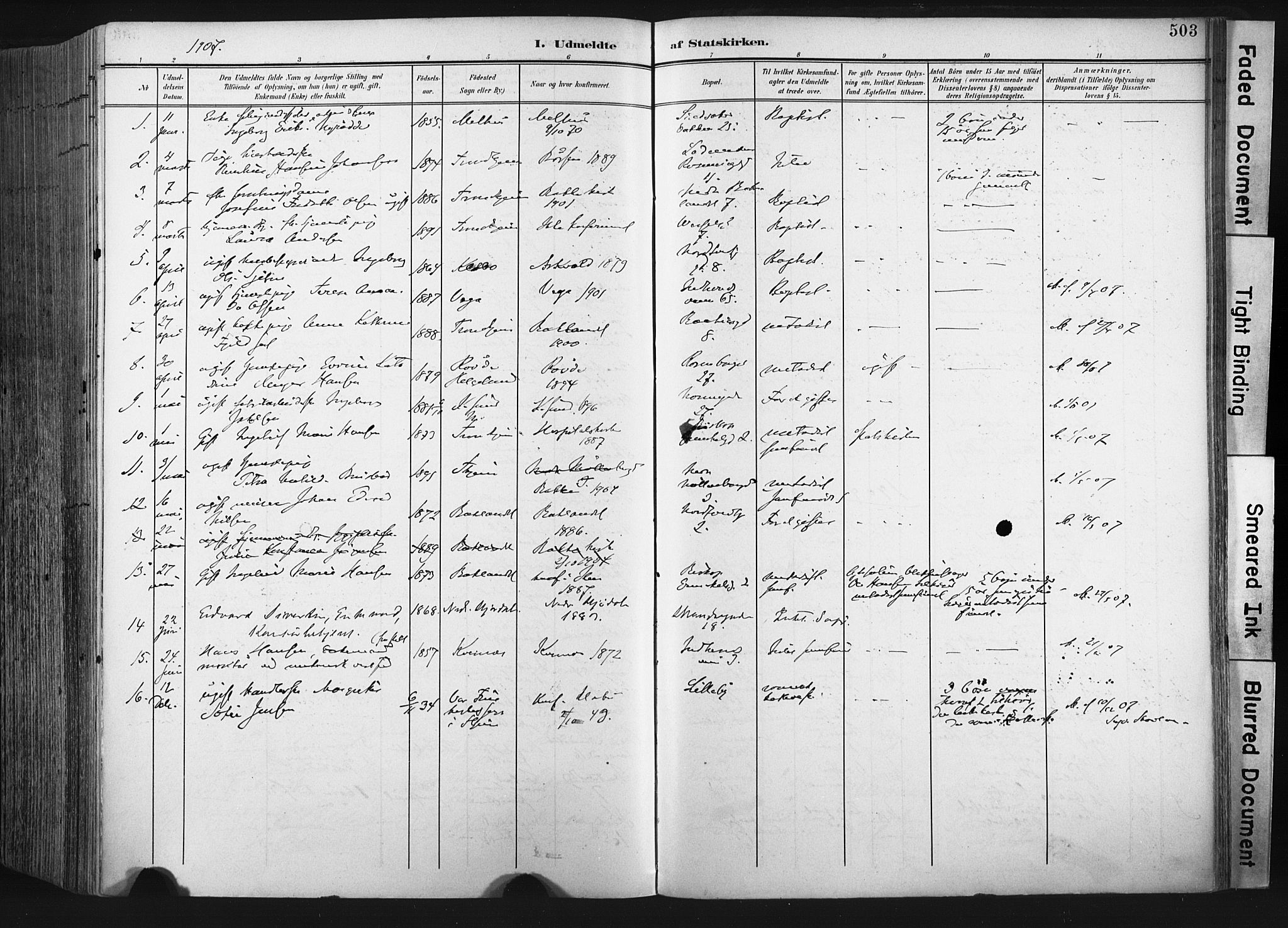 Ministerialprotokoller, klokkerbøker og fødselsregistre - Sør-Trøndelag, SAT/A-1456/604/L0201: Ministerialbok nr. 604A21, 1901-1911, s. 503
