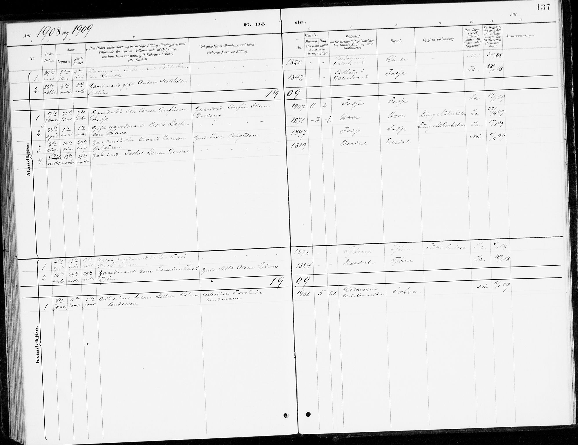 Leikanger sokneprestembete, SAB/A-81001: Ministerialbok nr. D 1, 1887-1922, s. 137