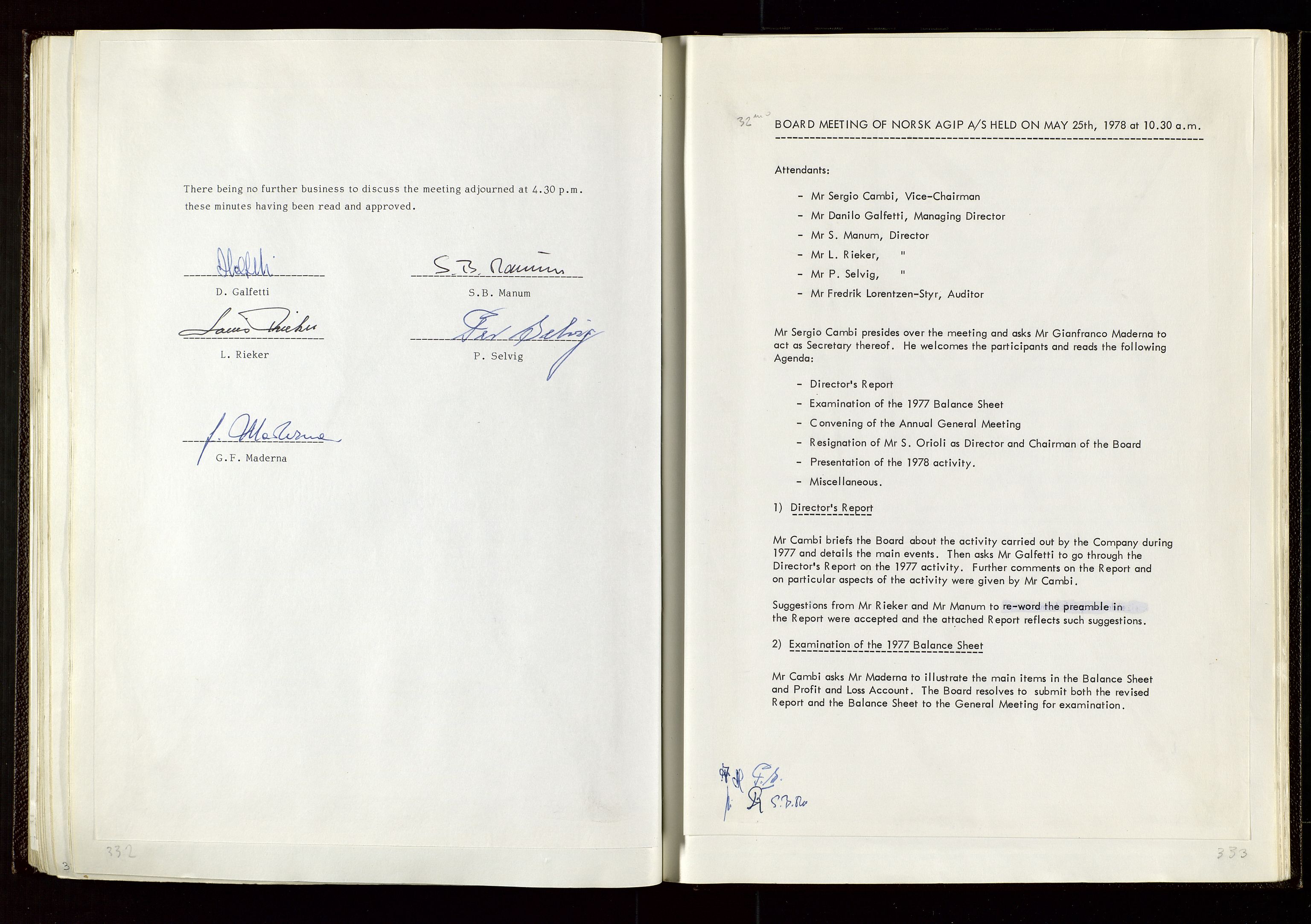 Pa 1583 - Norsk Agip AS, AV/SAST-A-102138/A/Aa/L0002: General assembly and Board of Directors meeting minutes, 1972-1979, s. 332-333