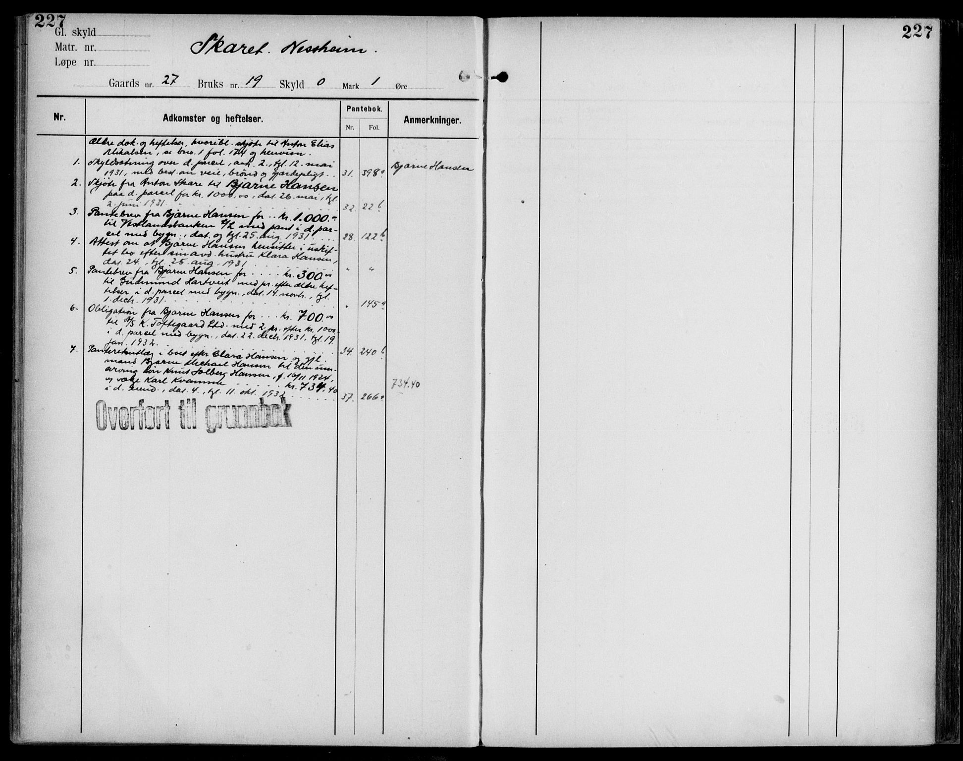 Midhordland sorenskriveri, AV/SAB-A-3001/1/G/Ga/Gab/L0109: Panteregister nr. II.A.b.109, s. 227