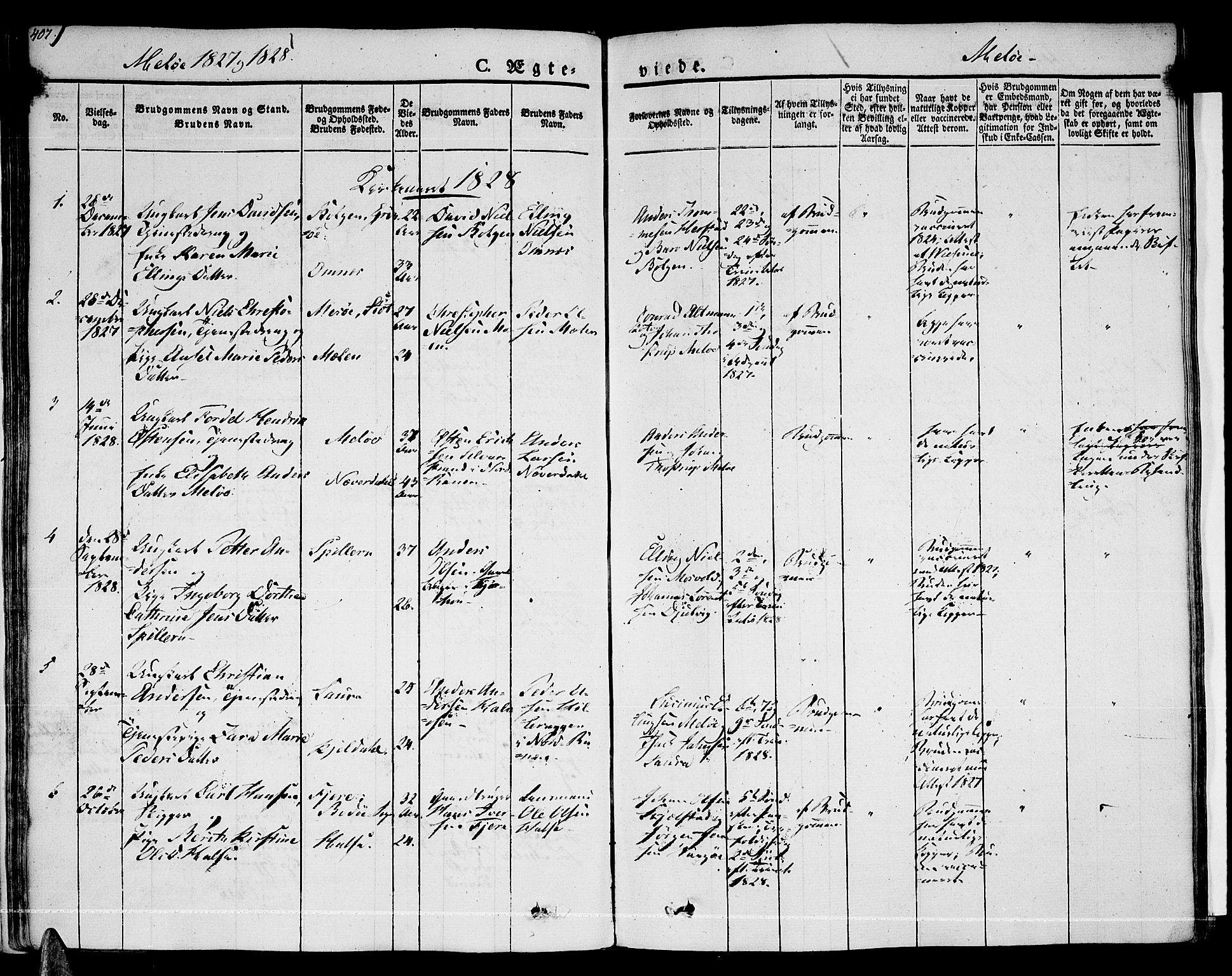 Ministerialprotokoller, klokkerbøker og fødselsregistre - Nordland, AV/SAT-A-1459/841/L0600: Ministerialbok nr. 841A07 /2, 1824-1843, s. 407