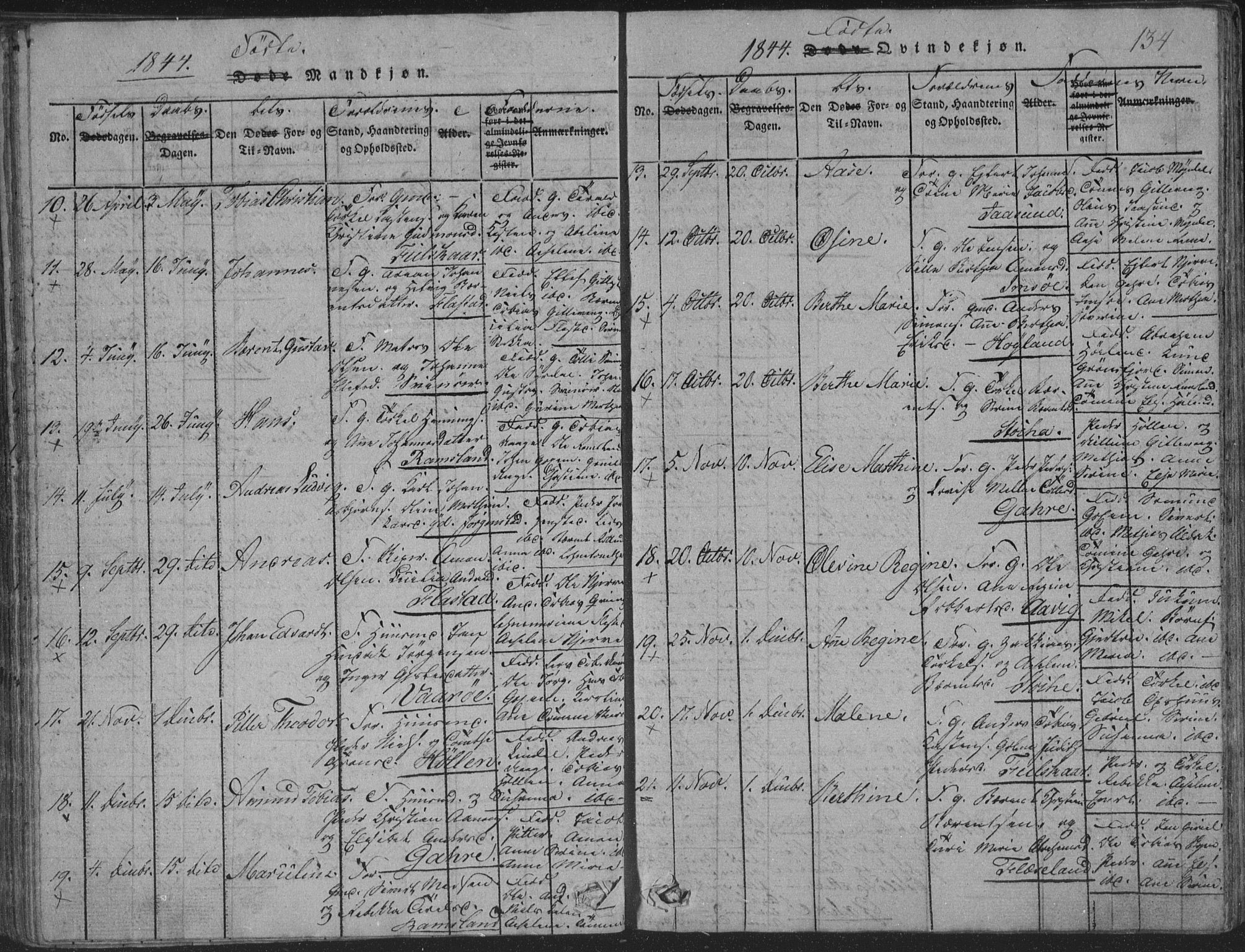 Sør-Audnedal sokneprestkontor, AV/SAK-1111-0039/F/Fb/Fba/L0001: Klokkerbok nr. B 1, 1815-1850, s. 134