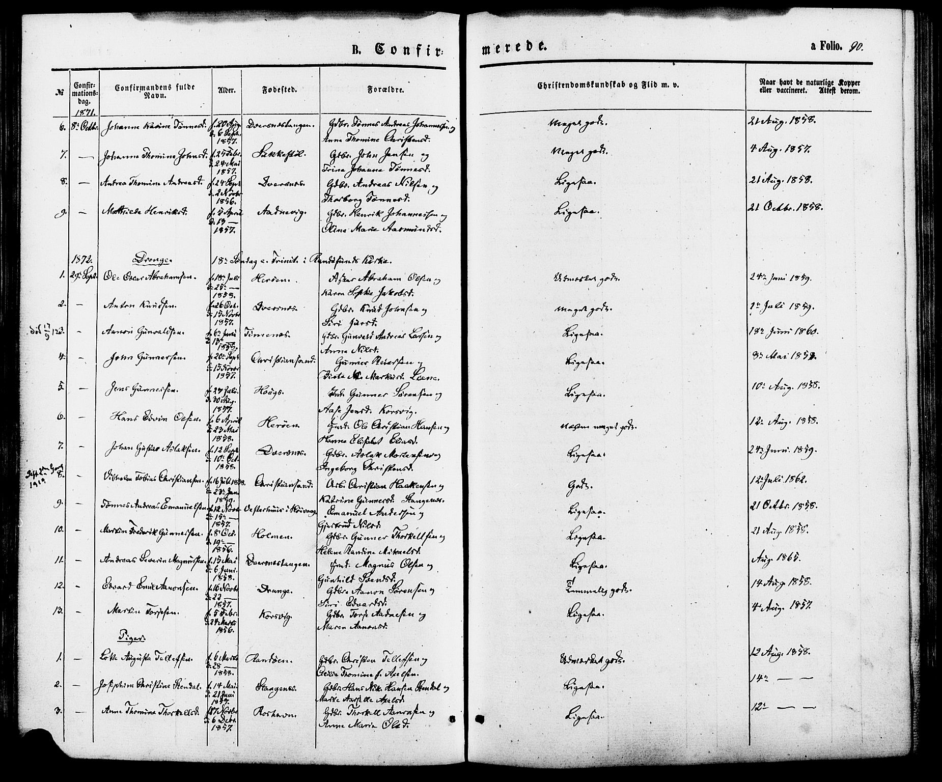 Oddernes sokneprestkontor, SAK/1111-0033/F/Fa/Fab/L0001: Ministerialbok nr. A 1, 1865-1884, s. 90