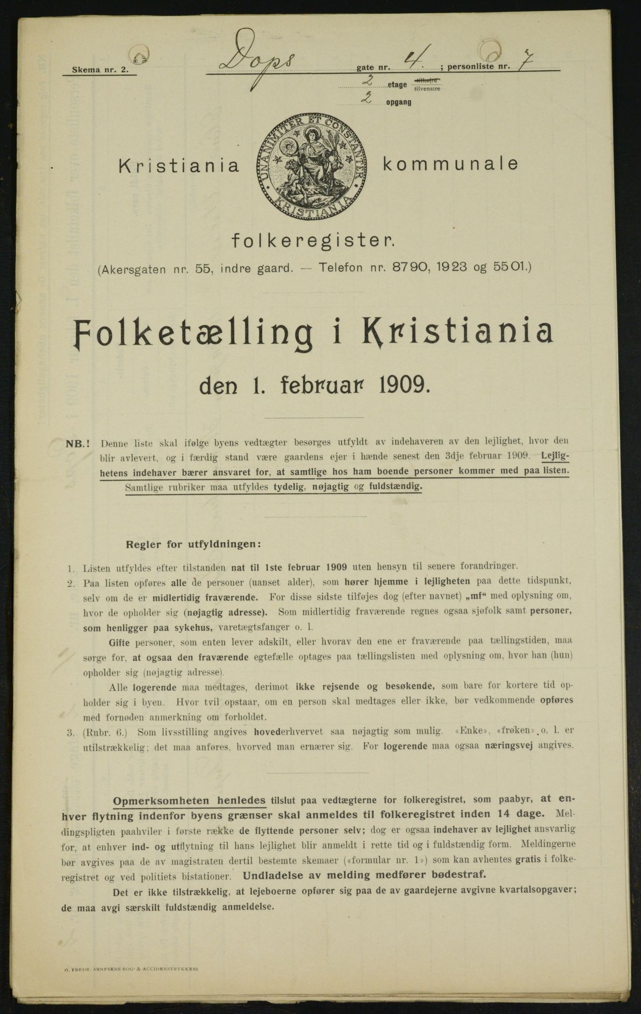 OBA, Kommunal folketelling 1.2.1909 for Kristiania kjøpstad, 1909, s. 14496