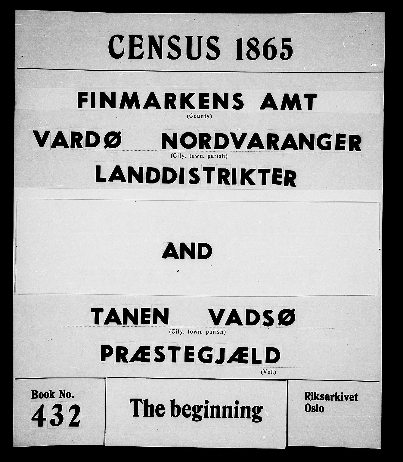 RA, Folketelling 1865 for 2025P Tana prestegjeld, 1865, s. 1