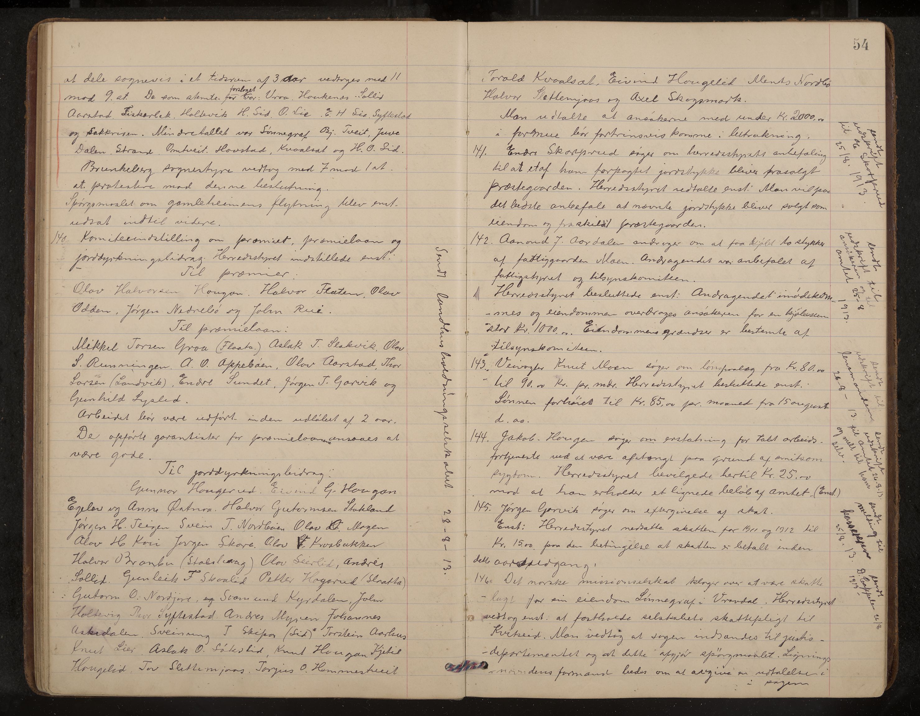 Kviteseid formannskap og sentraladministrasjon, IKAK/0829021/A/Aa/L0005: Møtebok, 1911-1918, s. 54