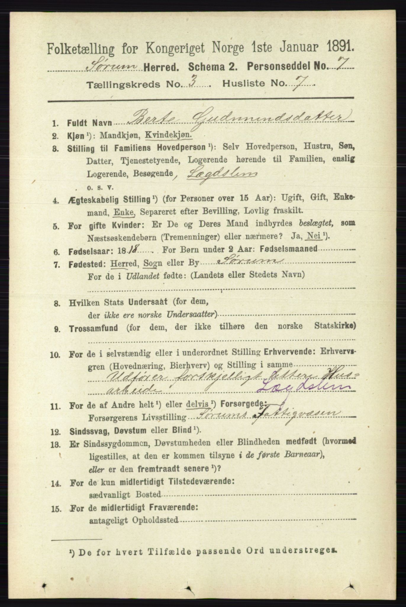 RA, Folketelling 1891 for 0226 Sørum herred, 1891, s. 1333