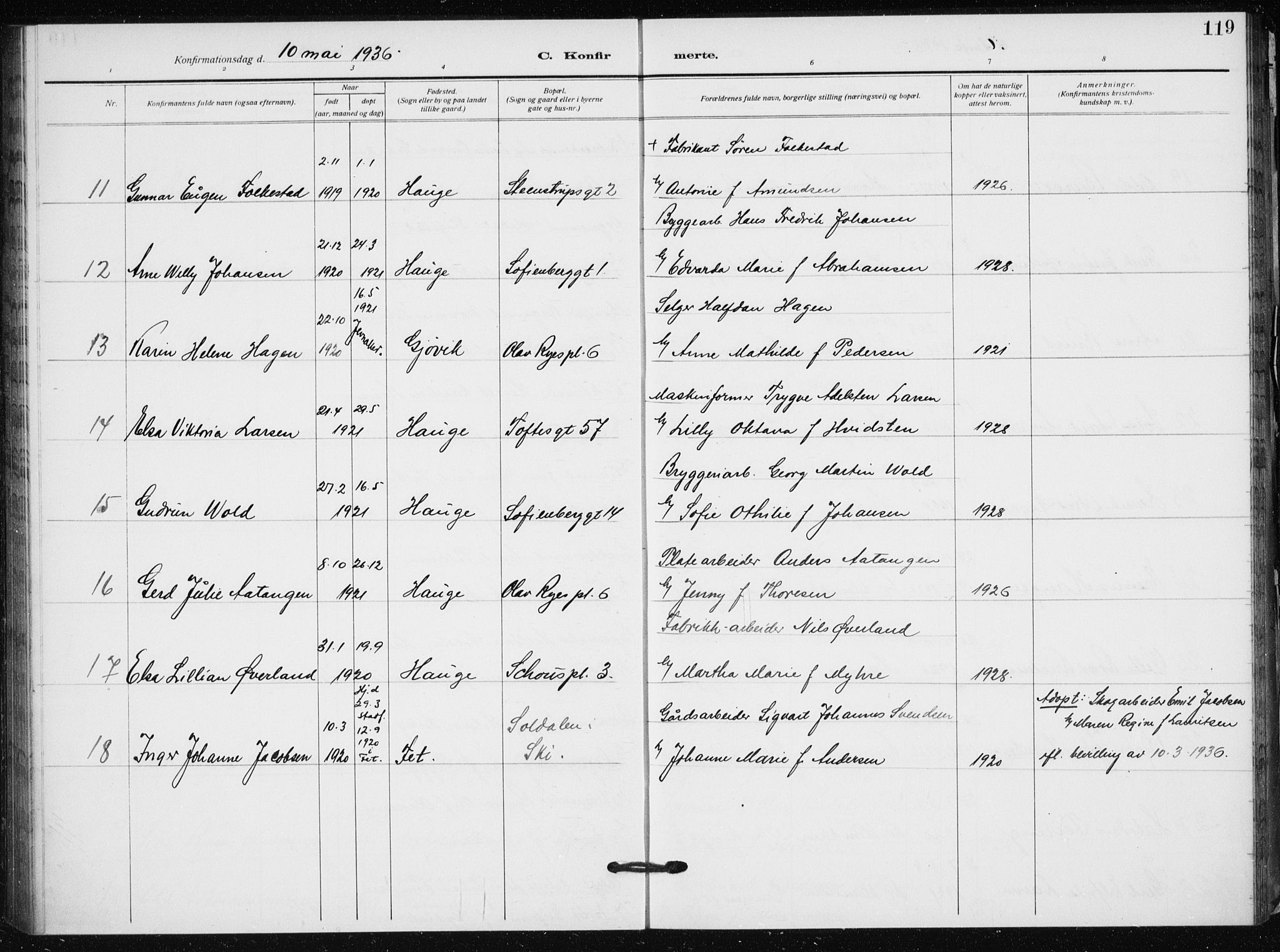 Hauge prestekontor Kirkebøker, AV/SAO-A-10849/F/Fa/L0002: Ministerialbok nr. 2, 1917-1938, s. 119