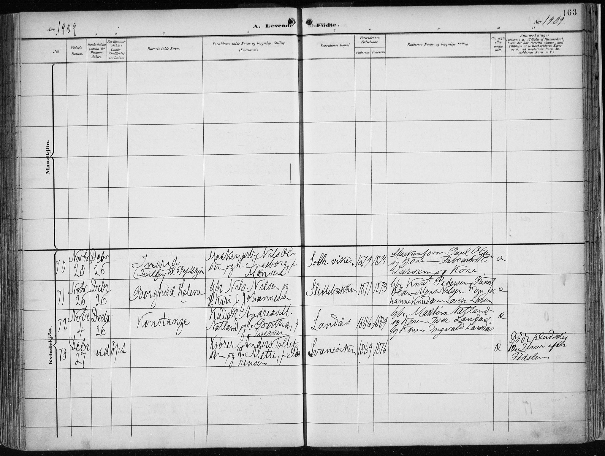 Årstad Sokneprestembete, AV/SAB-A-79301/H/Haa/L0002: Ministerialbok nr. A 2, 1899-1914, s. 163