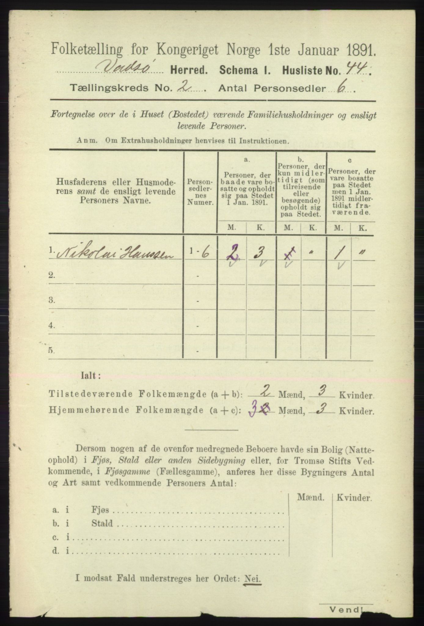 RA, Folketelling 1891 for 2029 Vadsø herred, 1891, s. 447