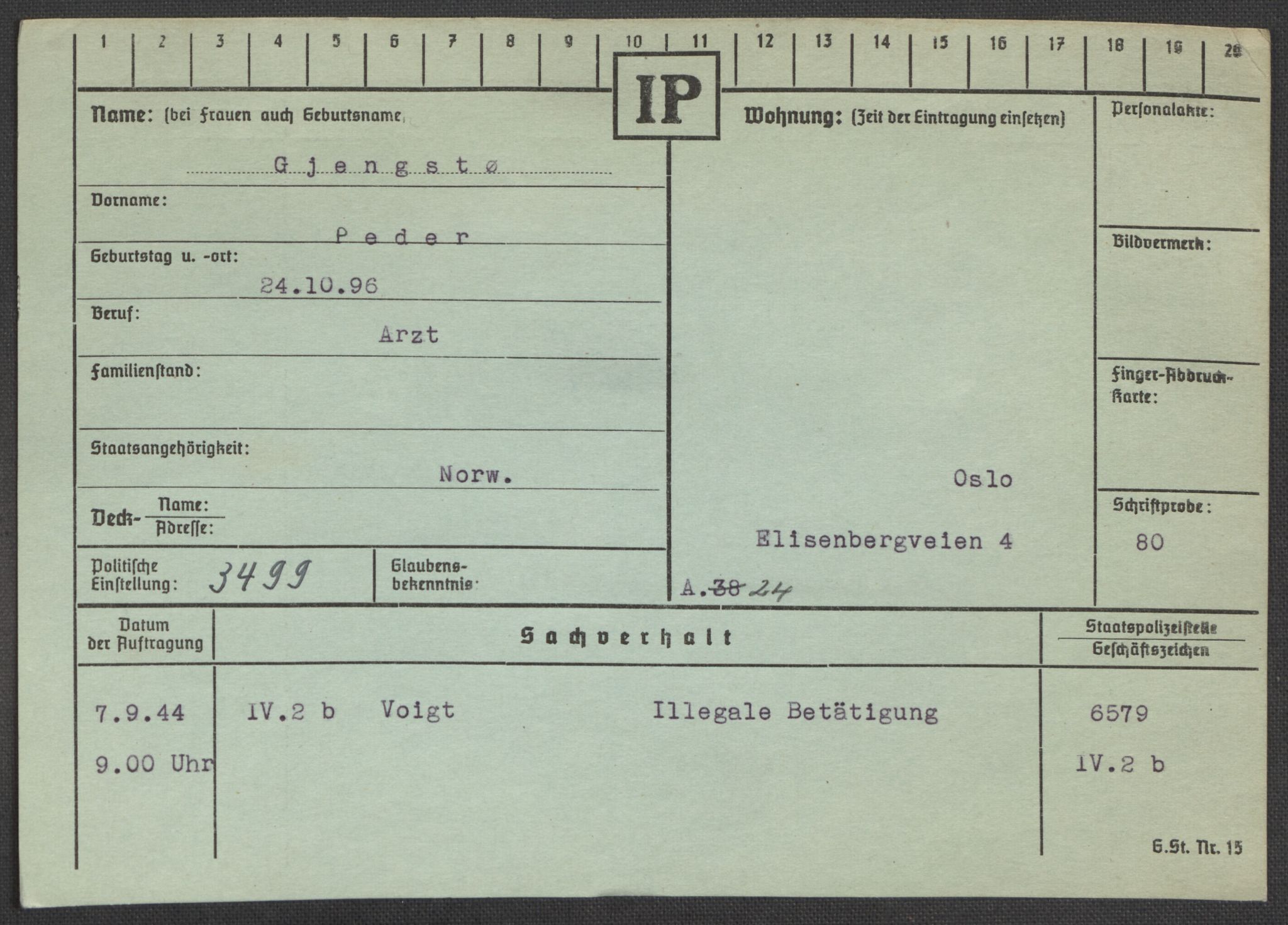 Befehlshaber der Sicherheitspolizei und des SD, RA/RAFA-5969/E/Ea/Eaa/L0003: Register over norske fanger i Møllergata 19: Eng-Hag, 1940-1945, s. 811