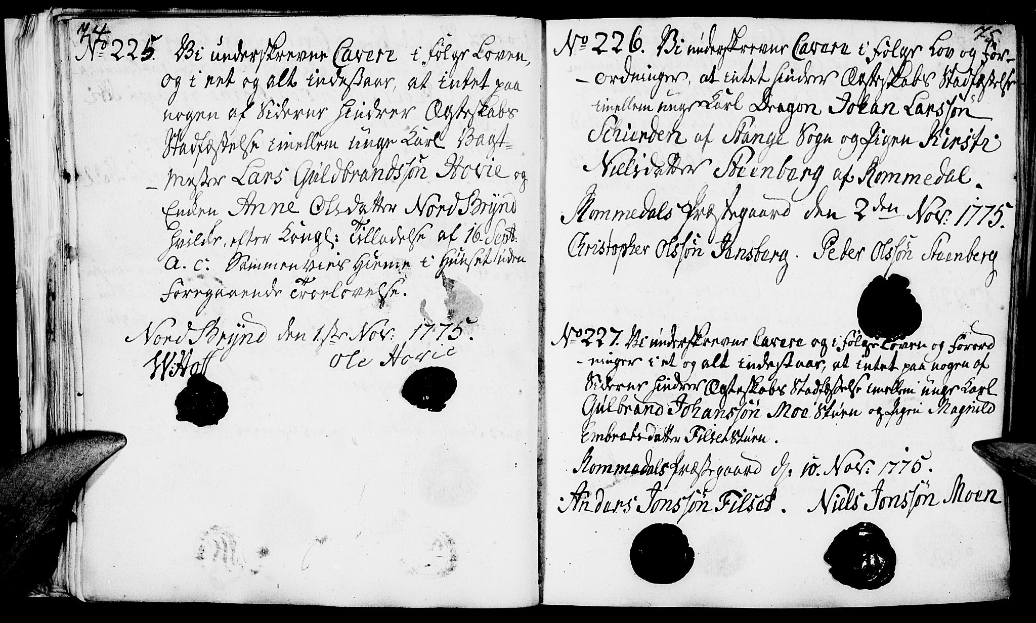 Romedal prestekontor, SAH/PREST-004/I/L0001: Forlovererklæringer nr. 1, 1762-1802, s. 74-75