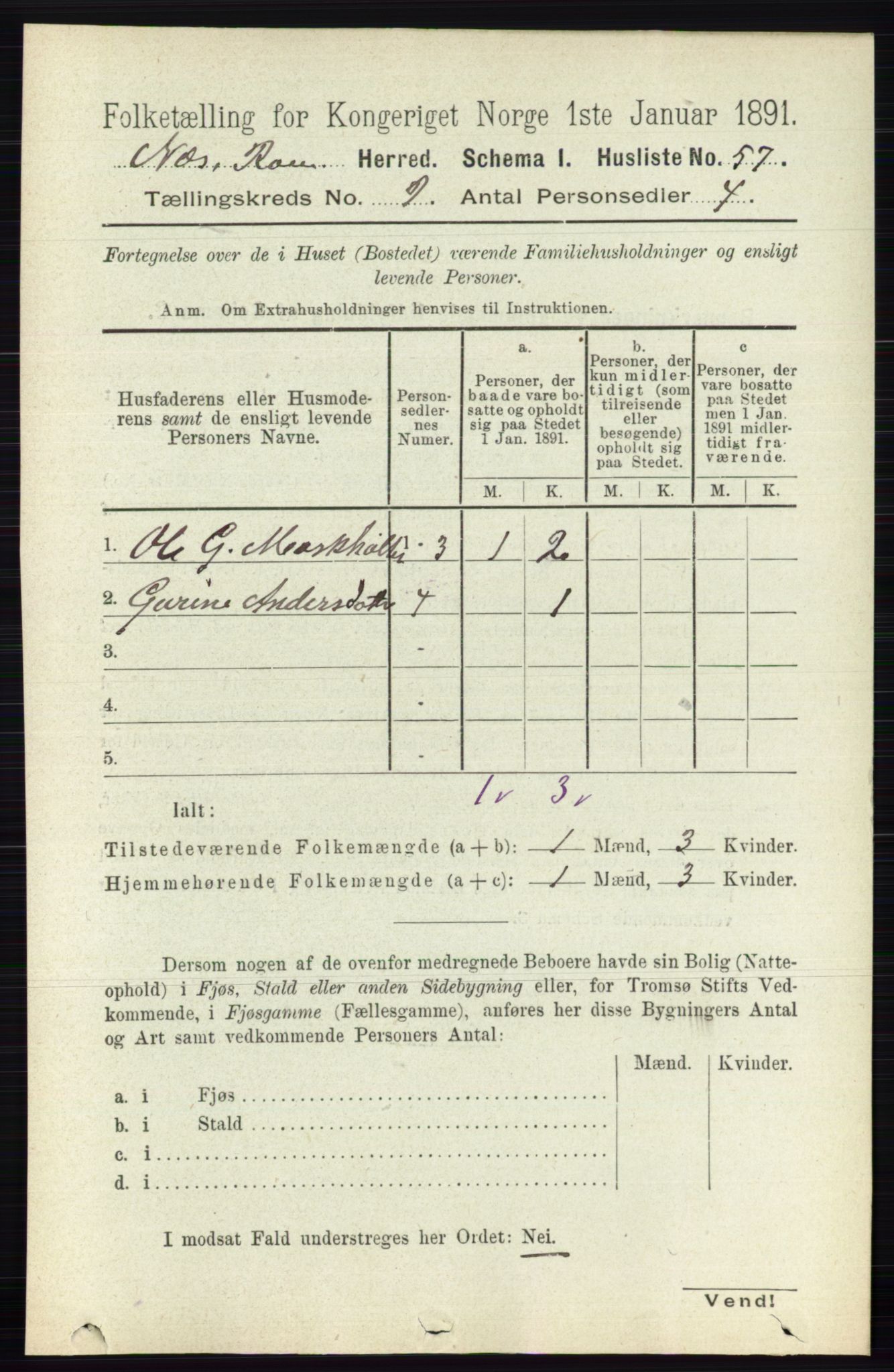 RA, Folketelling 1891 for 0236 Nes herred, 1891, s. 5243