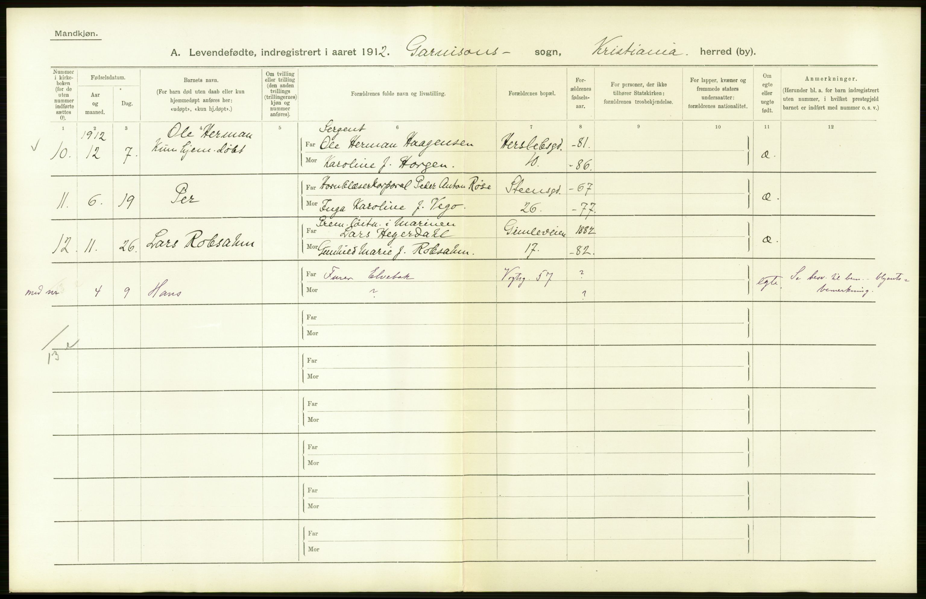 Statistisk sentralbyrå, Sosiodemografiske emner, Befolkning, RA/S-2228/D/Df/Dfb/Dfbb/L0006: Kristiania:  Levendefødte menn og kvinner., 1912, s. 722