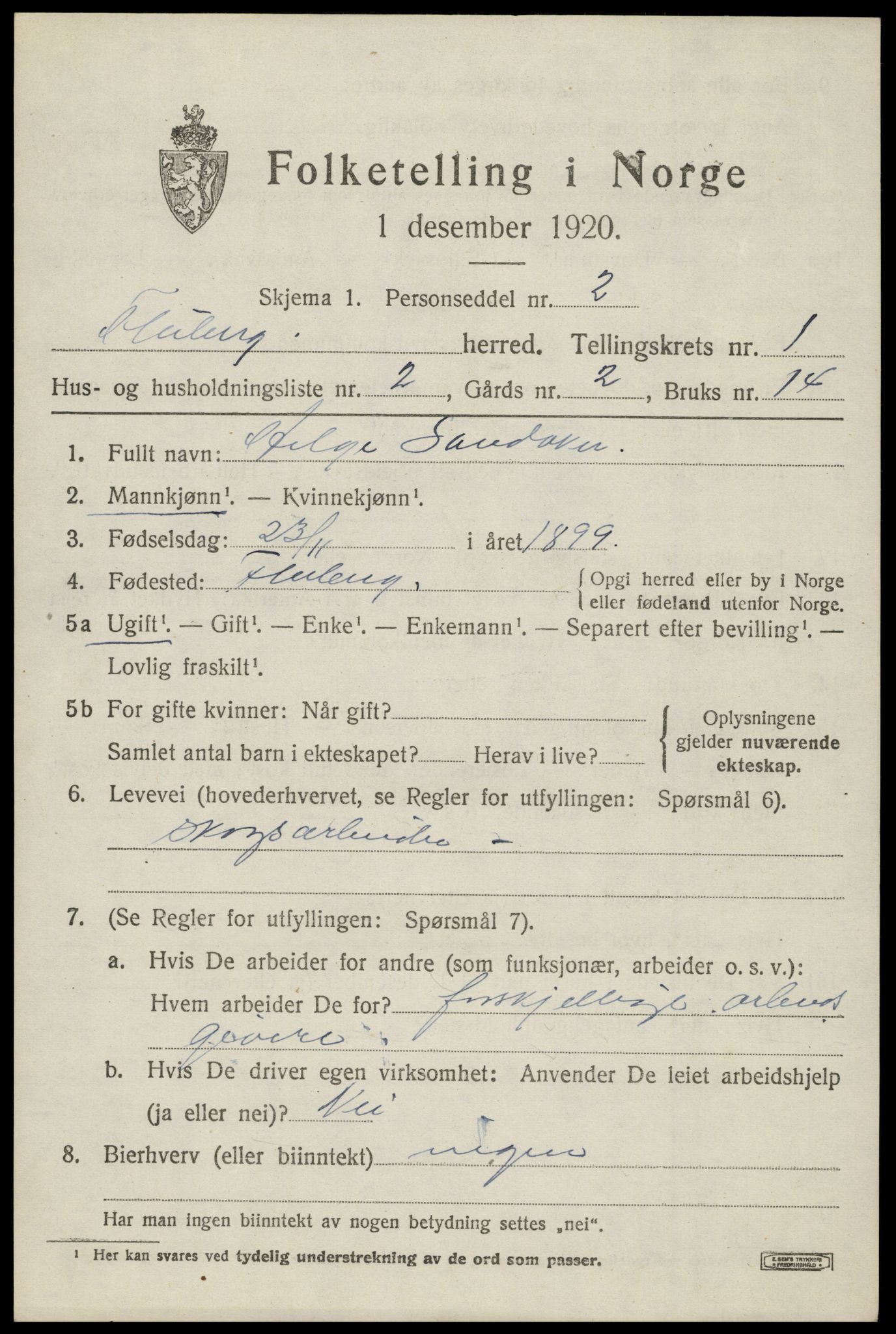 SAH, Folketelling 1920 for 0537 Fluberg herred, 1920, s. 794