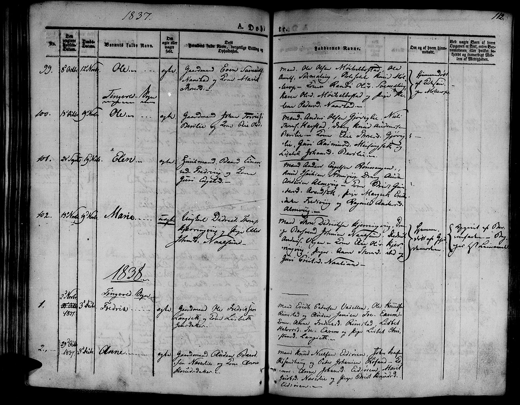 Ministerialprotokoller, klokkerbøker og fødselsregistre - Møre og Romsdal, SAT/A-1454/586/L0983: Ministerialbok nr. 586A09, 1829-1843, s. 112