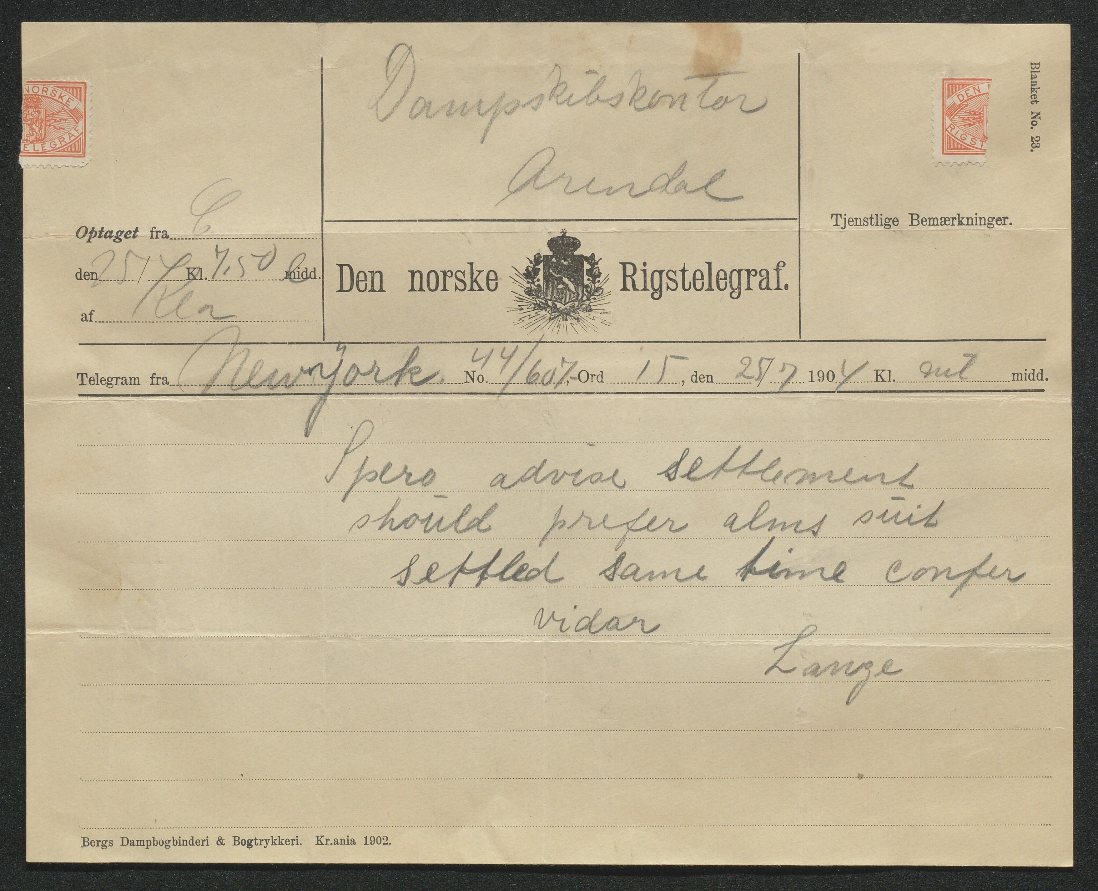 Arendals Dampskibsselskab (ADS), AAKS/PA-1716/1/15/L0018: Skipspapirer D/S Spero, 1898-1904