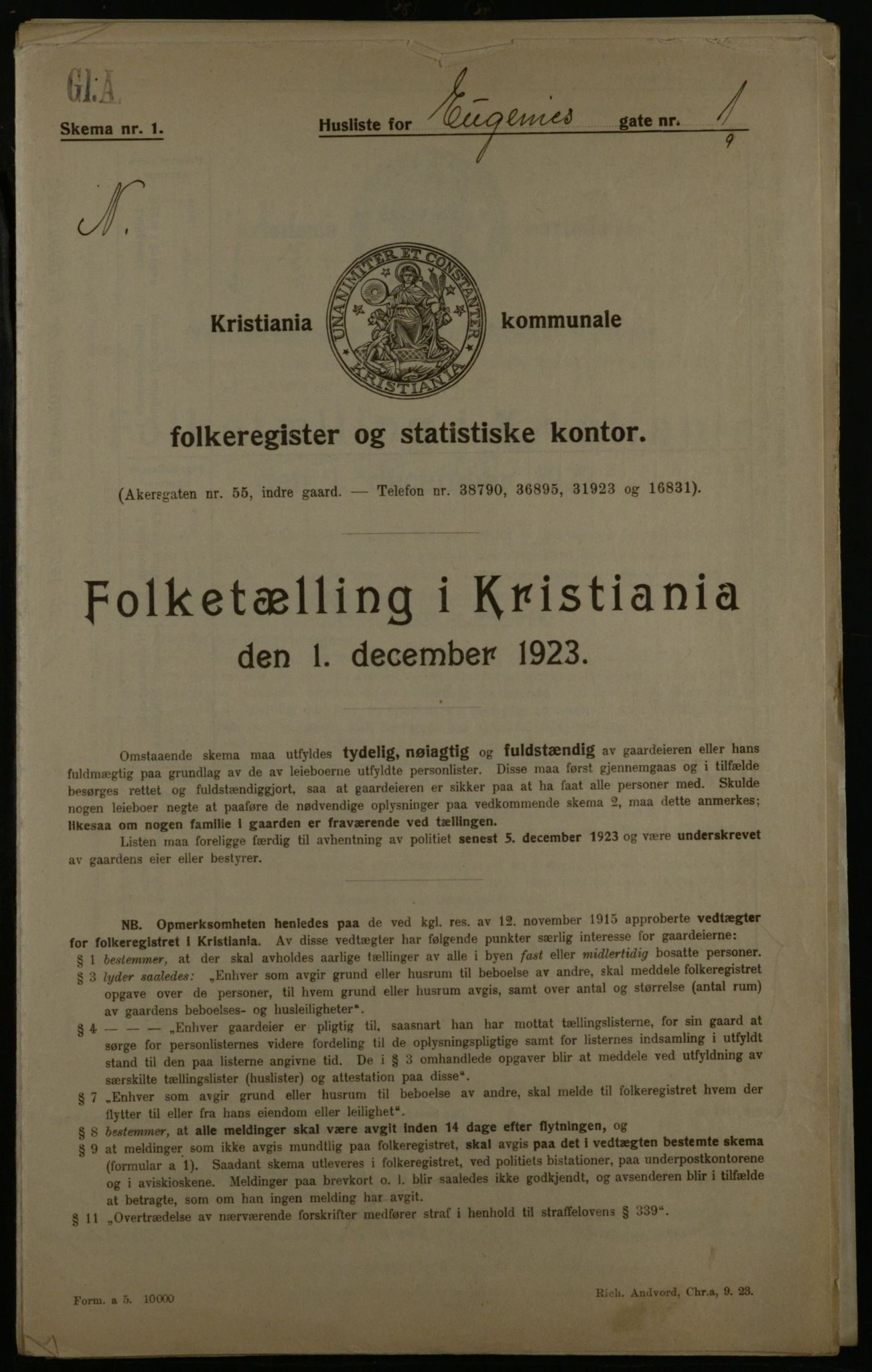 OBA, Kommunal folketelling 1.12.1923 for Kristiania, 1923, s. 25525