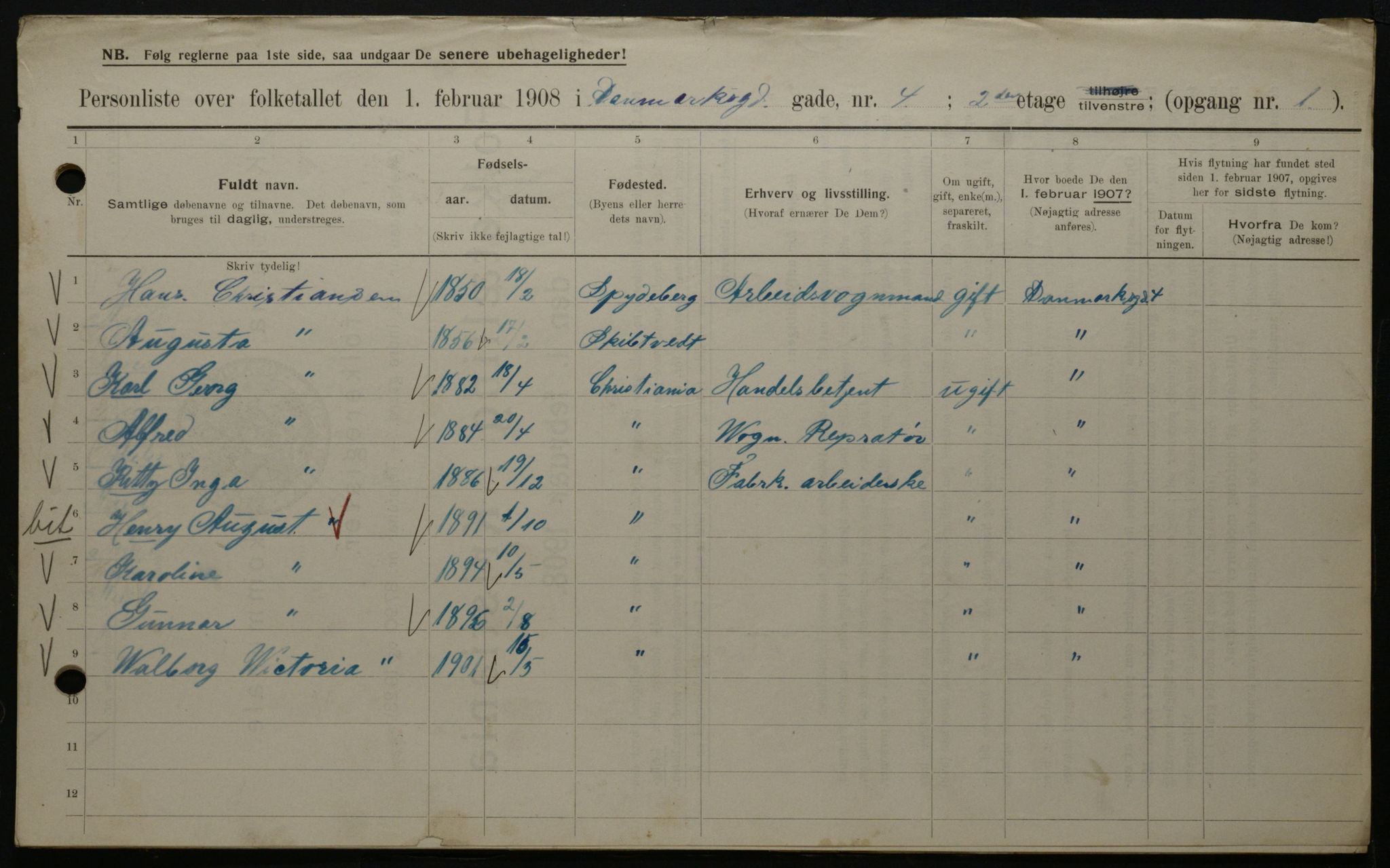 OBA, Kommunal folketelling 1.2.1908 for Kristiania kjøpstad, 1908, s. 13637