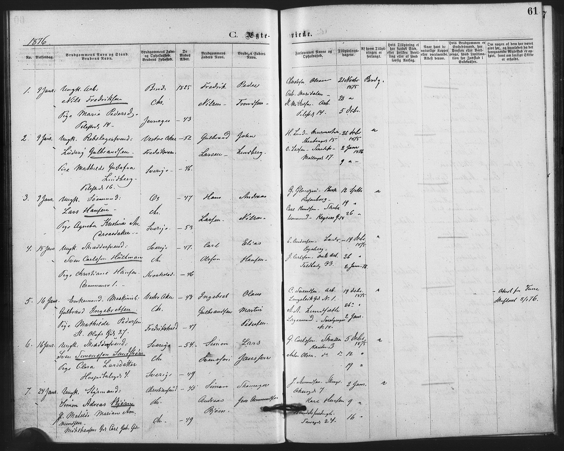 Trefoldighet prestekontor Kirkebøker, AV/SAO-A-10882/F/Fc/L0002: Ministerialbok nr. III 2, 1874-1881, s. 61