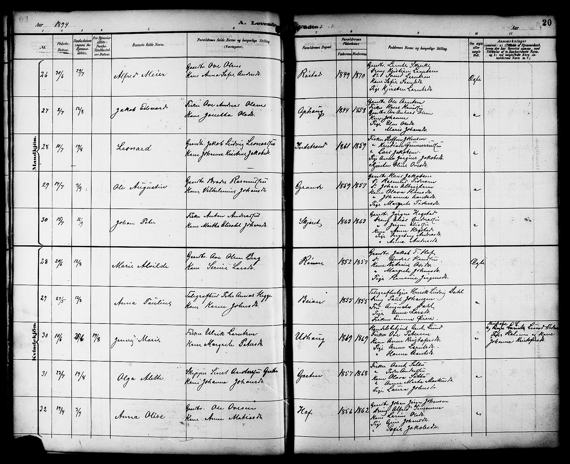 Ministerialprotokoller, klokkerbøker og fødselsregistre - Sør-Trøndelag, SAT/A-1456/659/L0746: Klokkerbok nr. 659C03, 1893-1912, s. 20