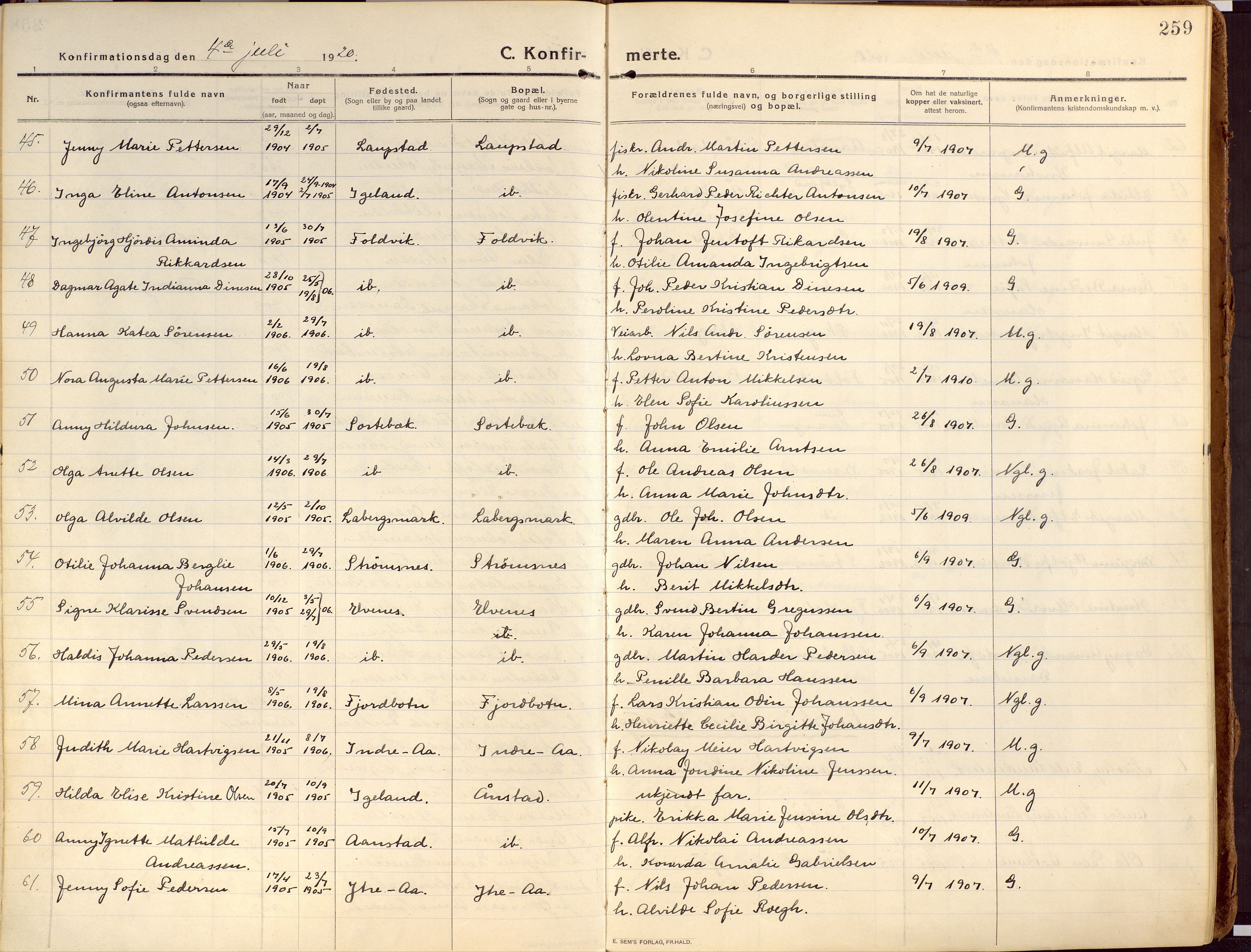 Ibestad sokneprestembete, SATØ/S-0077/H/Ha/Haa/L0018kirke: Ministerialbok nr. 18, 1915-1929, s. 259