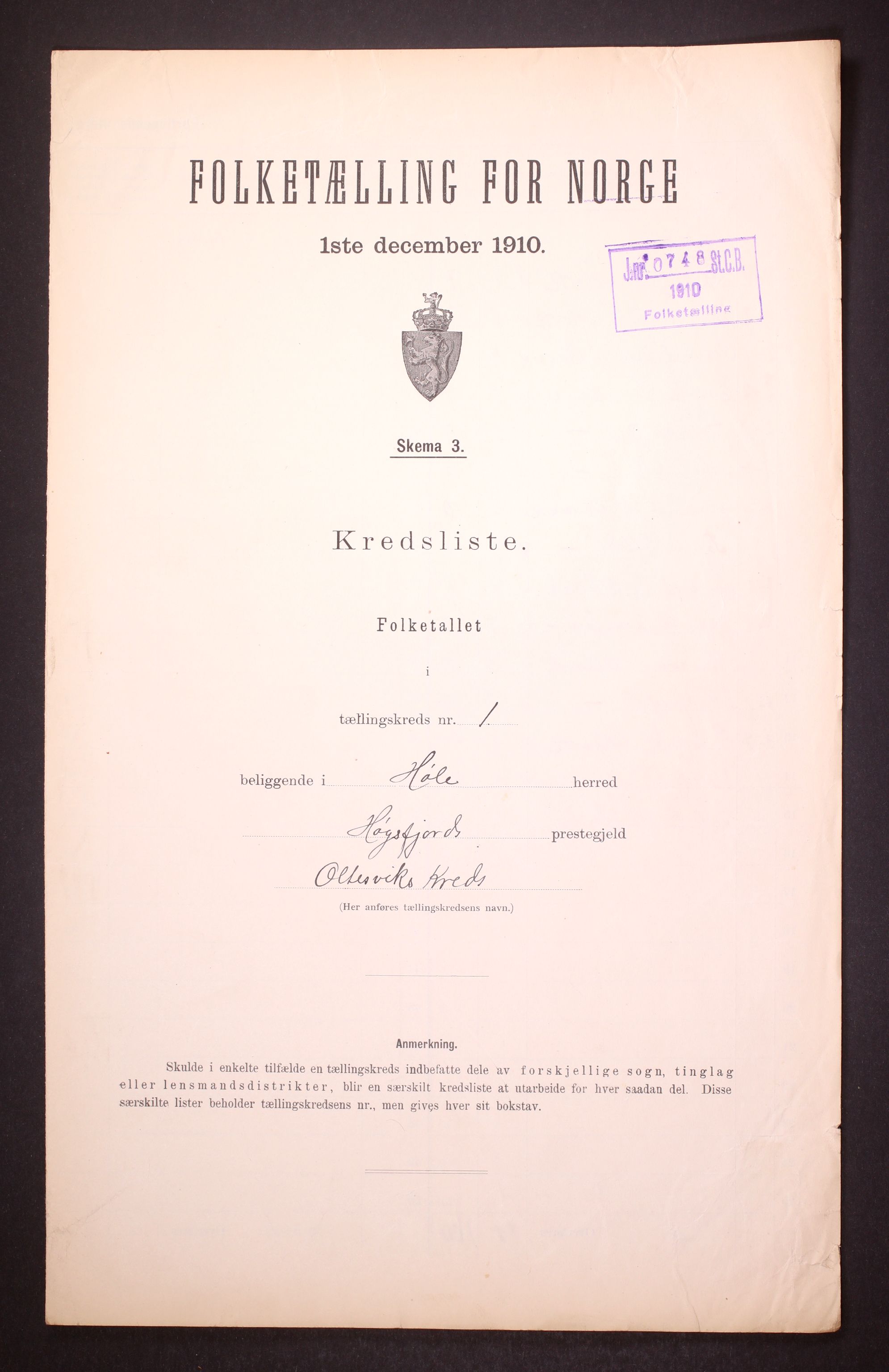 RA, Folketelling 1910 for 1128 Høle herred, 1910, s. 4
