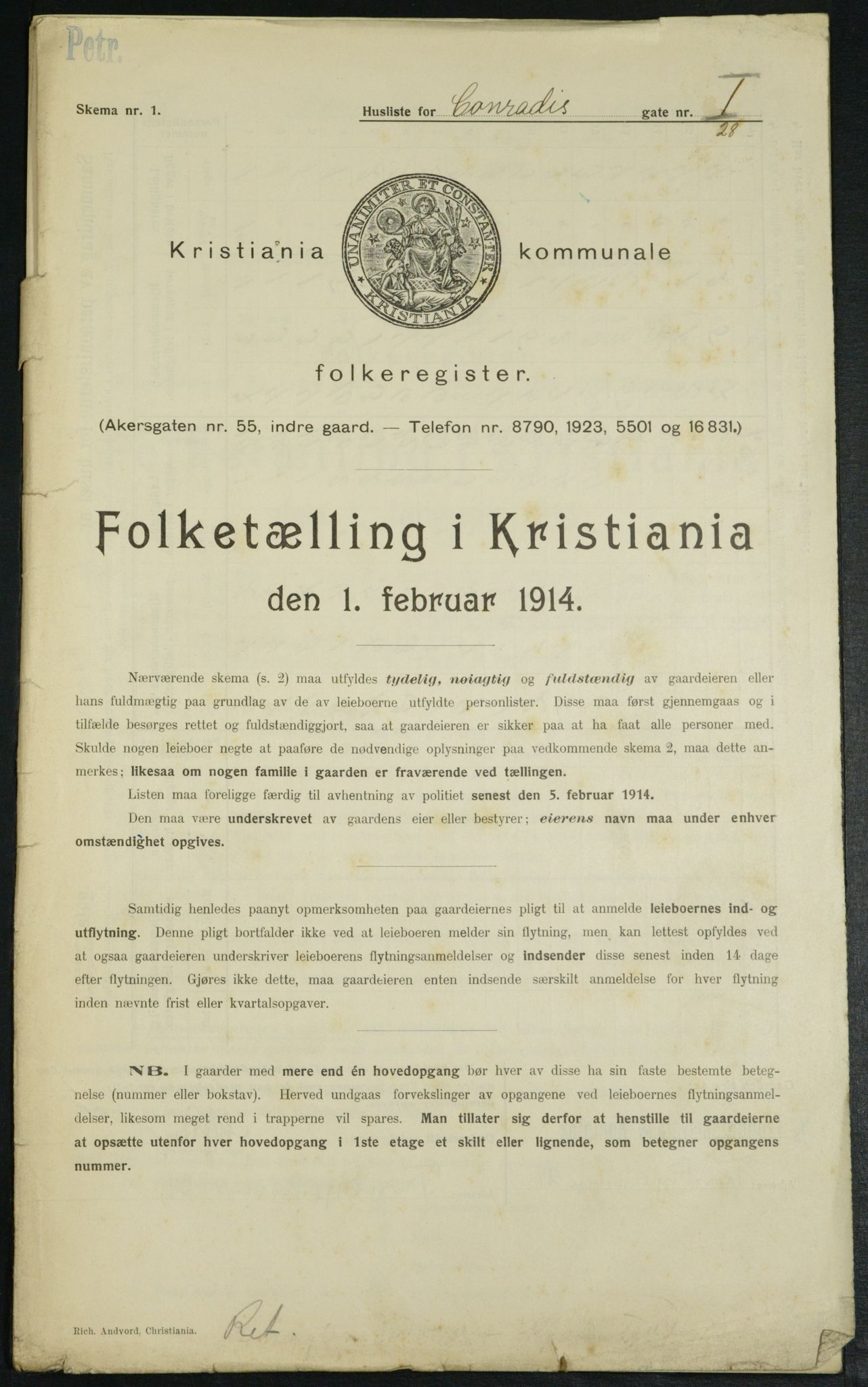 OBA, Kommunal folketelling 1.2.1914 for Kristiania, 1914, s. 13431