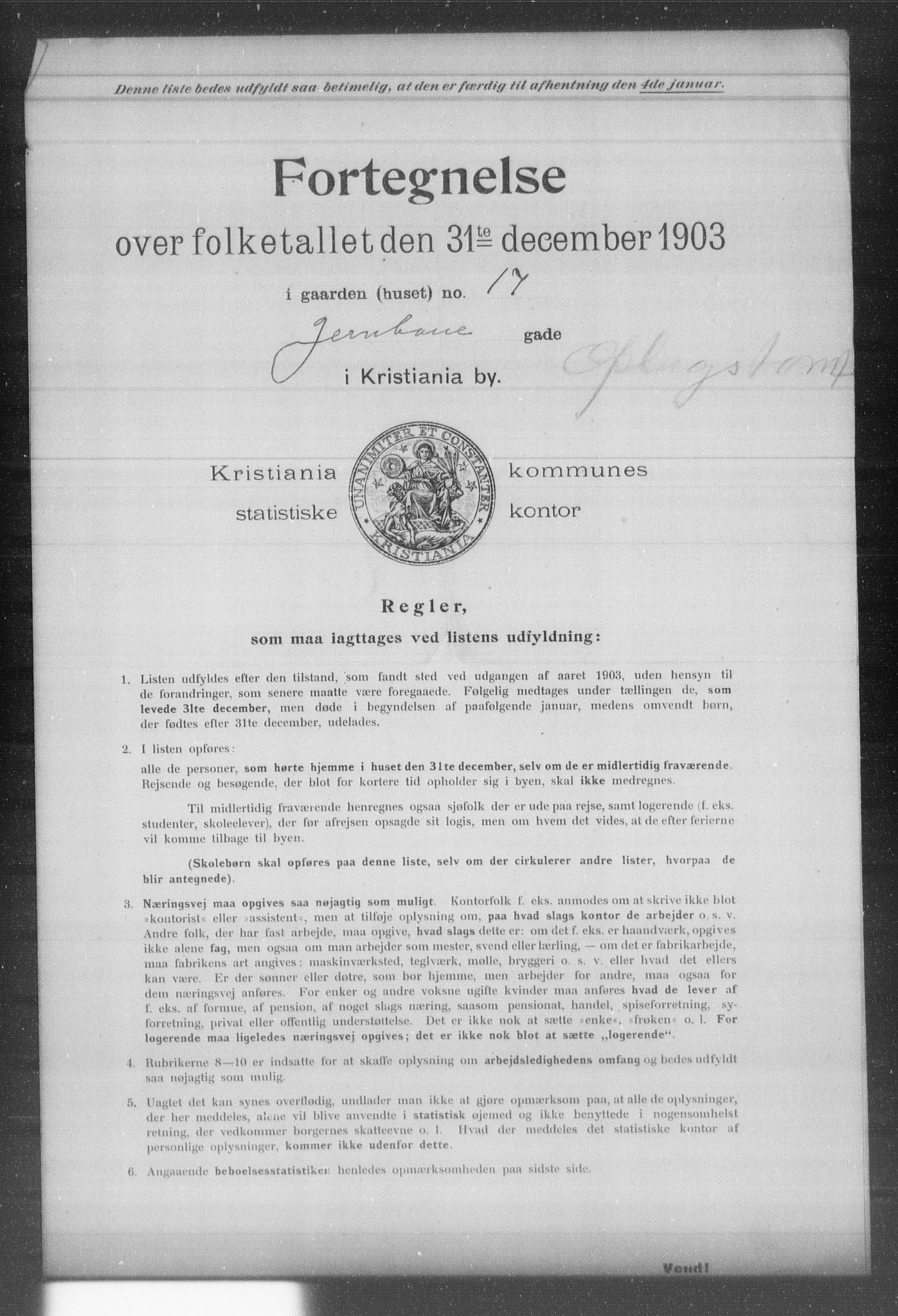 OBA, Kommunal folketelling 31.12.1903 for Kristiania kjøpstad, 1903, s. 9087