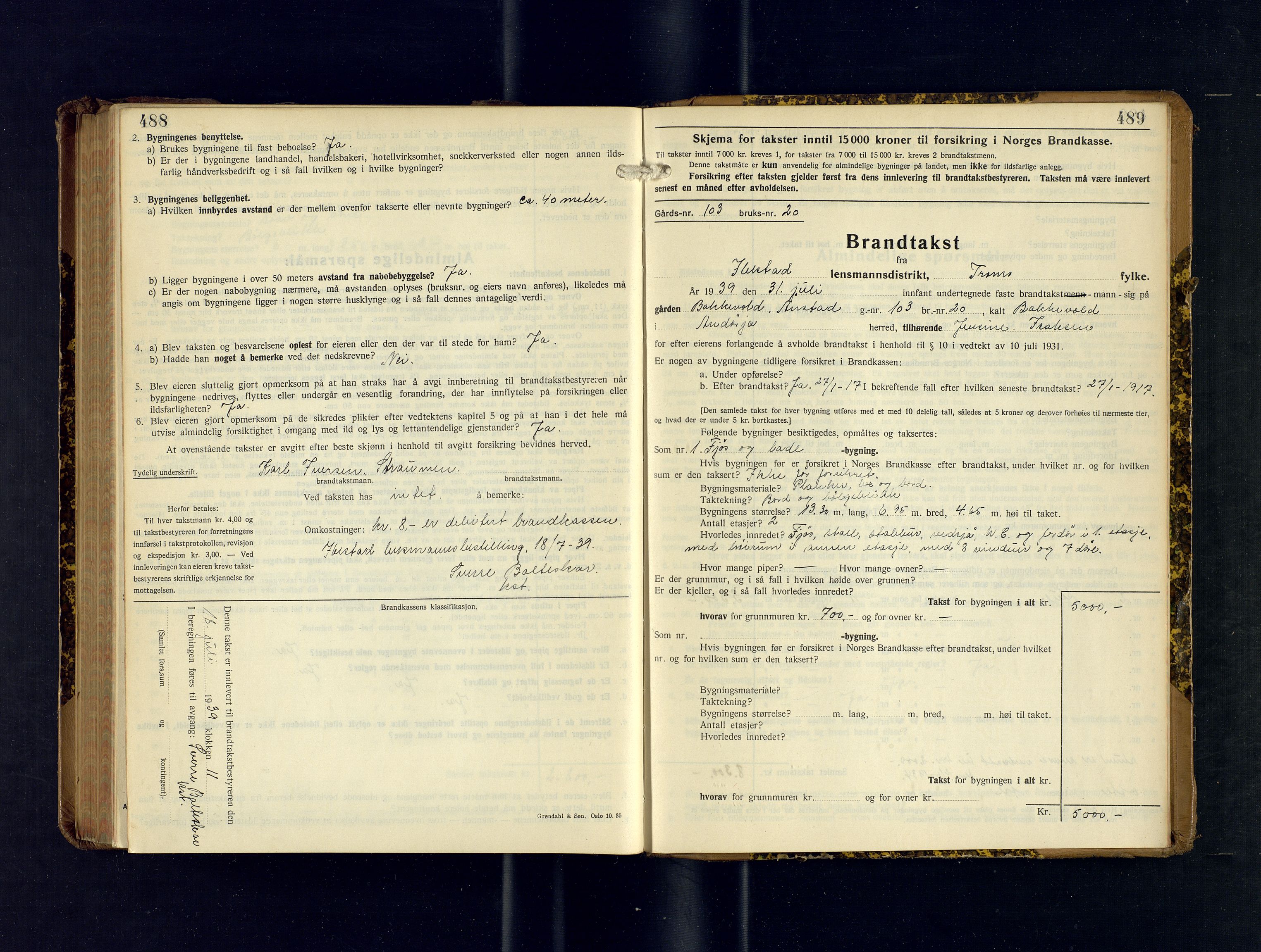 Ibestad lensmannskontor, AV/SATØ-S-1499/F/Fv/Fvh/L0284: Branntakstprotokoller, 1937-1939, s. 488-489