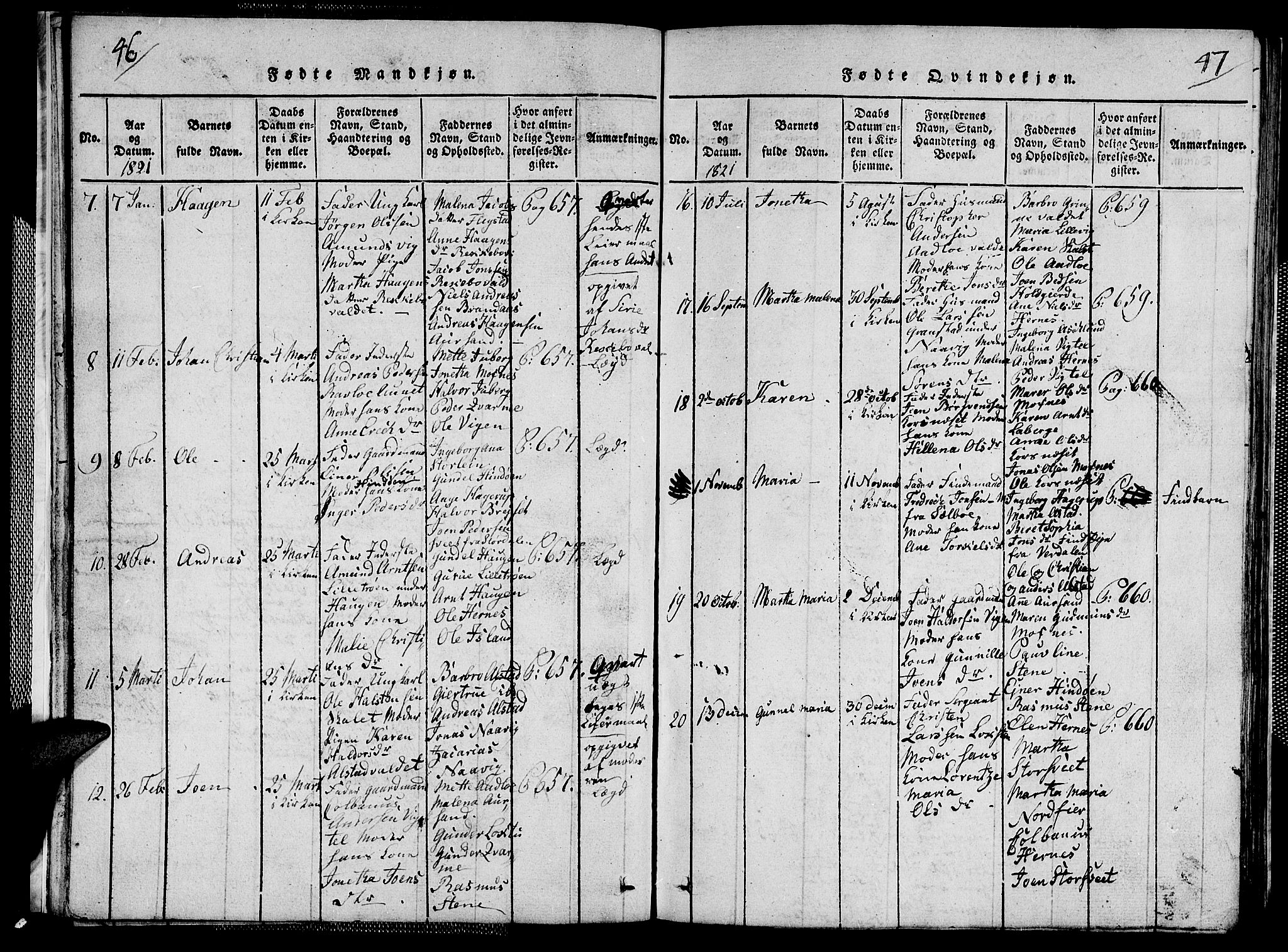 Ministerialprotokoller, klokkerbøker og fødselsregistre - Nord-Trøndelag, SAT/A-1458/713/L0124: Klokkerbok nr. 713C01, 1817-1827, s. 46-47