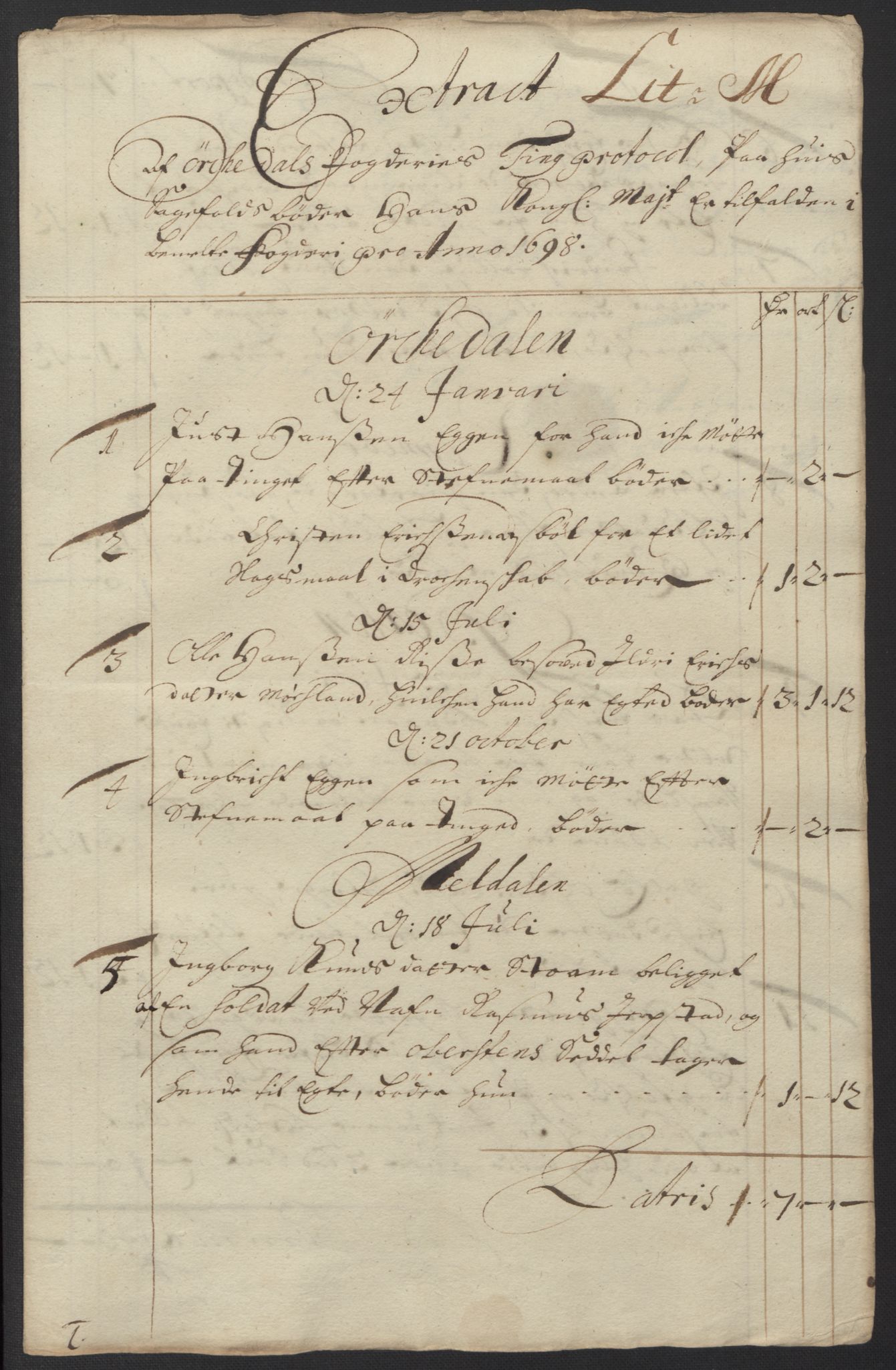 Rentekammeret inntil 1814, Reviderte regnskaper, Fogderegnskap, RA/EA-4092/R60/L3948: Fogderegnskap Orkdal og Gauldal, 1698, s. 200