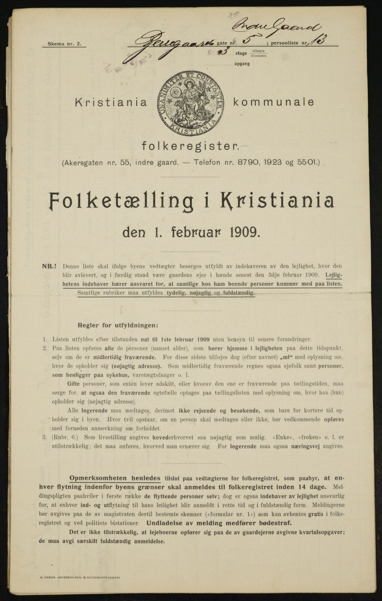 OBA, Kommunal folketelling 1.2.1909 for Kristiania kjøpstad, 1909, s. 5173