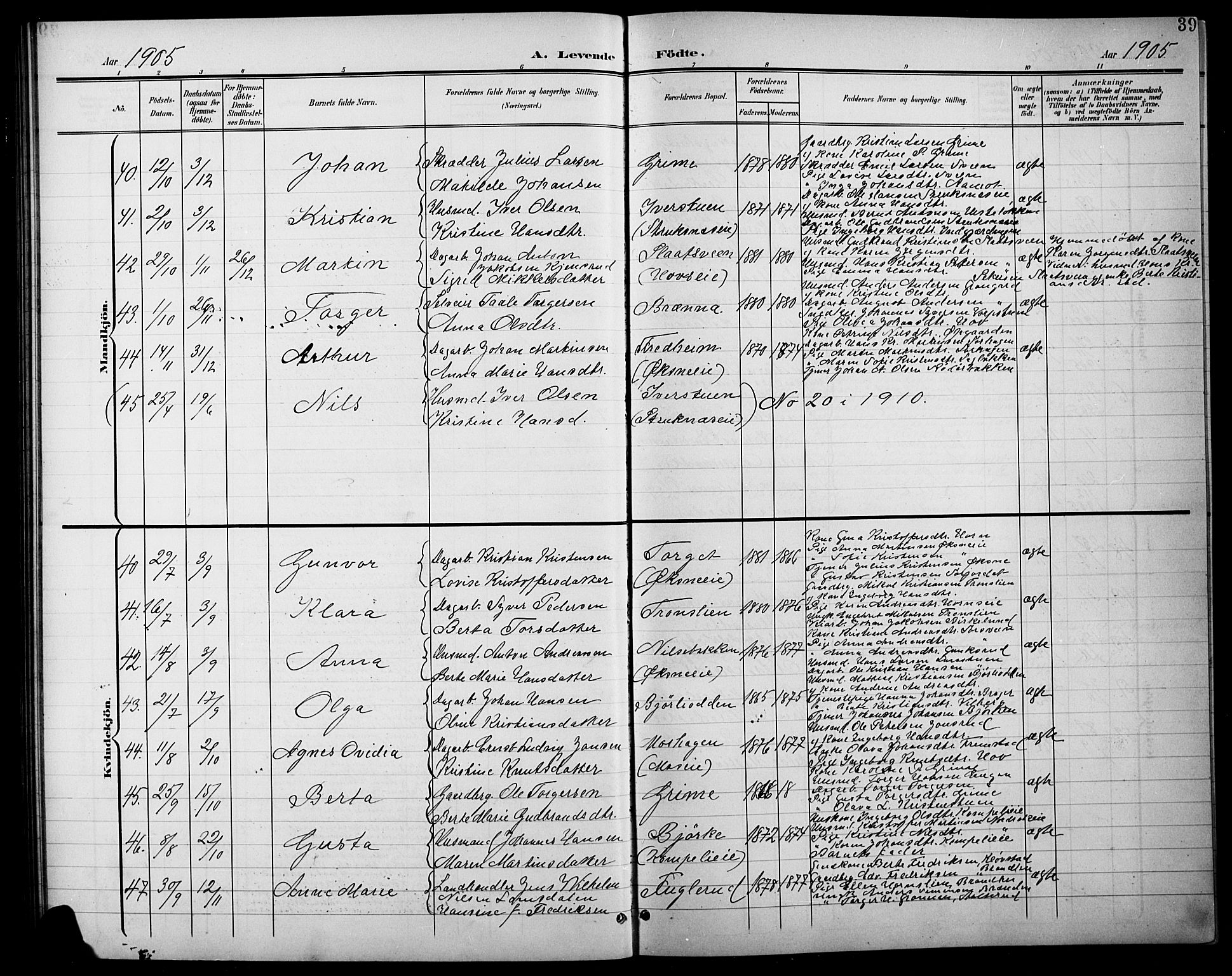 Søndre Land prestekontor, AV/SAH-PREST-122/L/L0004: Klokkerbok nr. 4, 1901-1915, s. 39